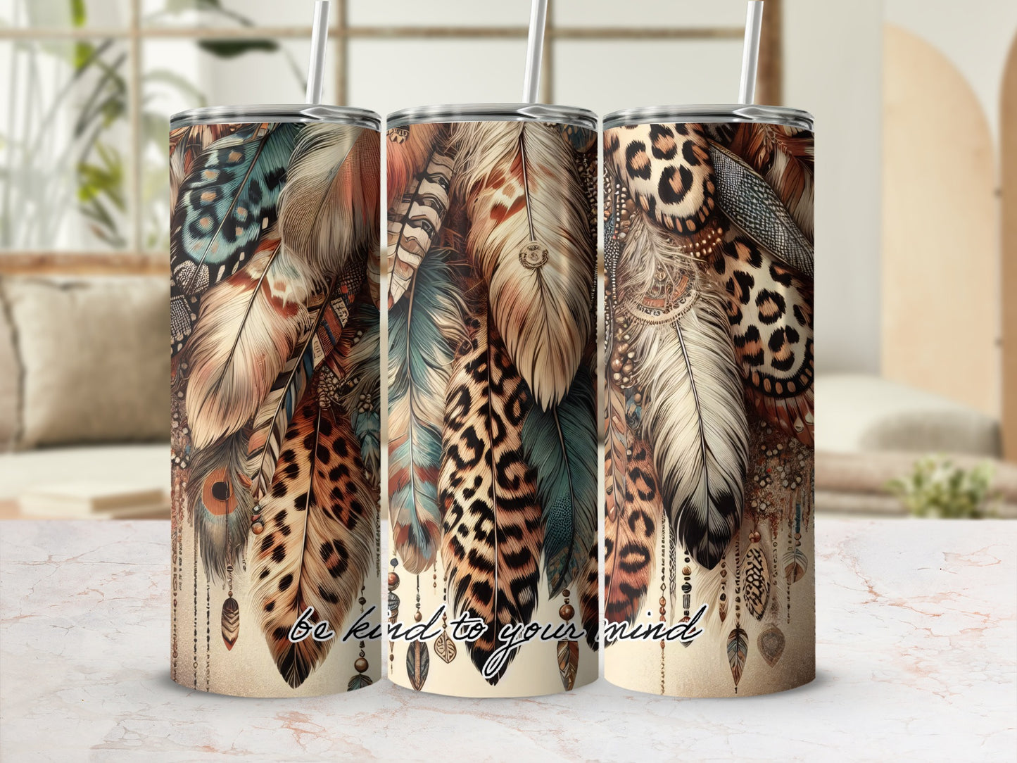 Be Kind to Your Mind Feathers Tumblers Set