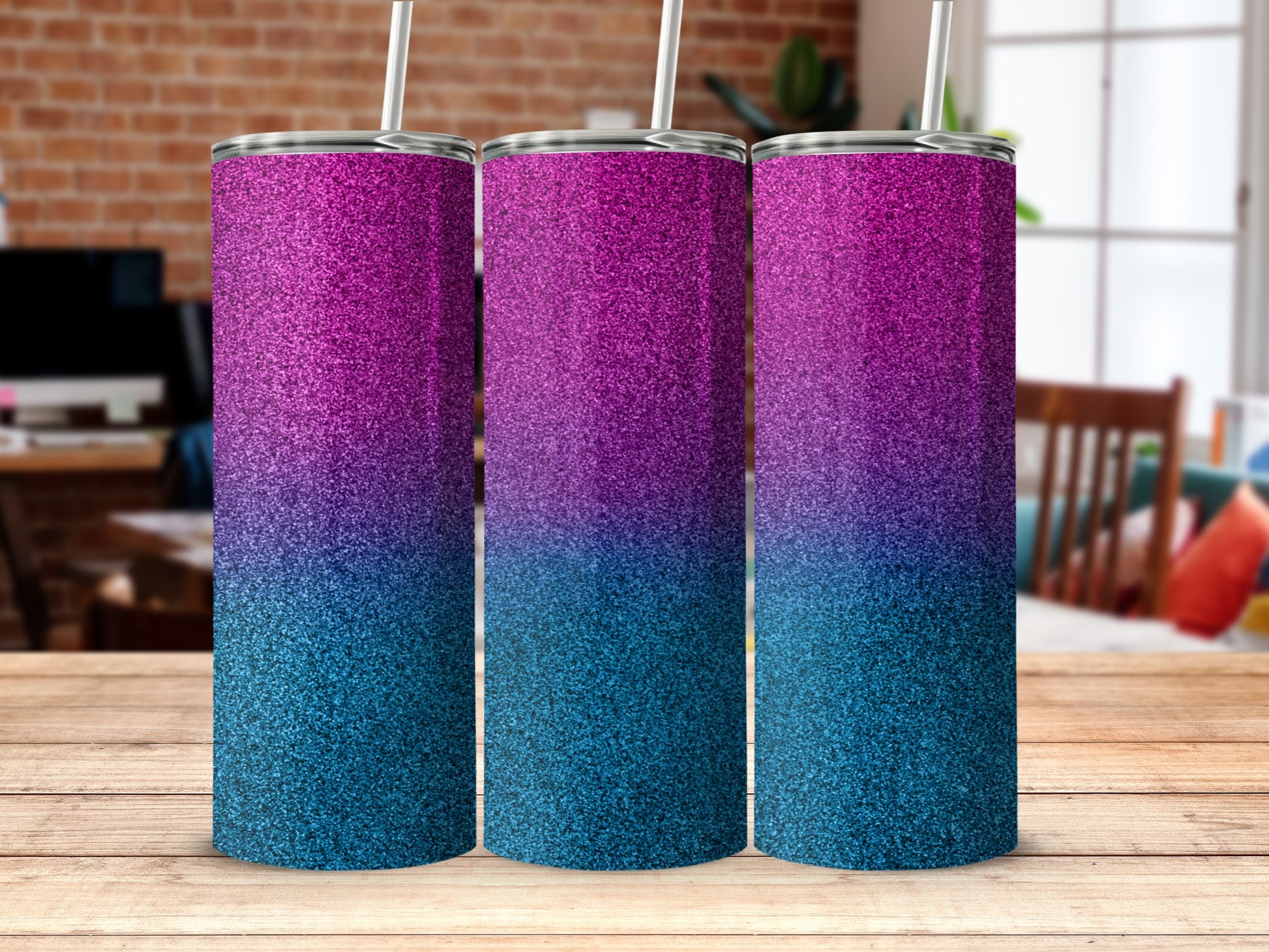 Glittery Ombré Tumbler Shimmer Blue Purple Drinkware