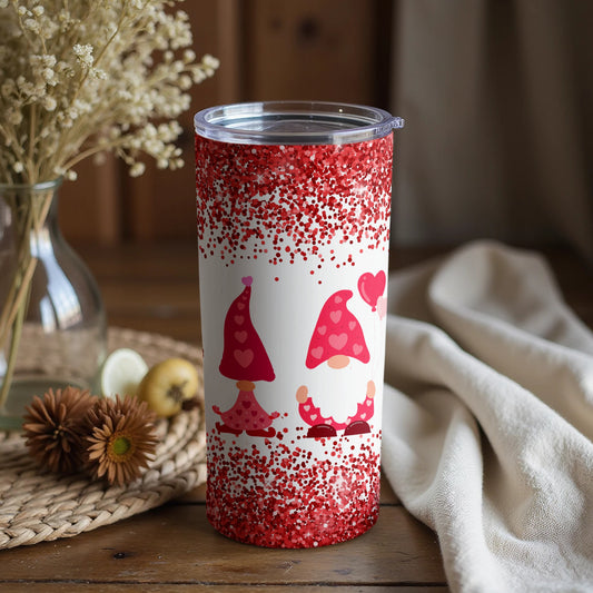 Sparkling Valentine's Day Gnomes Red Glitter Tumbler