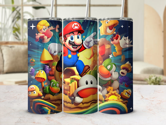 Colorful Mario Characters Tumbler Cup with Straw