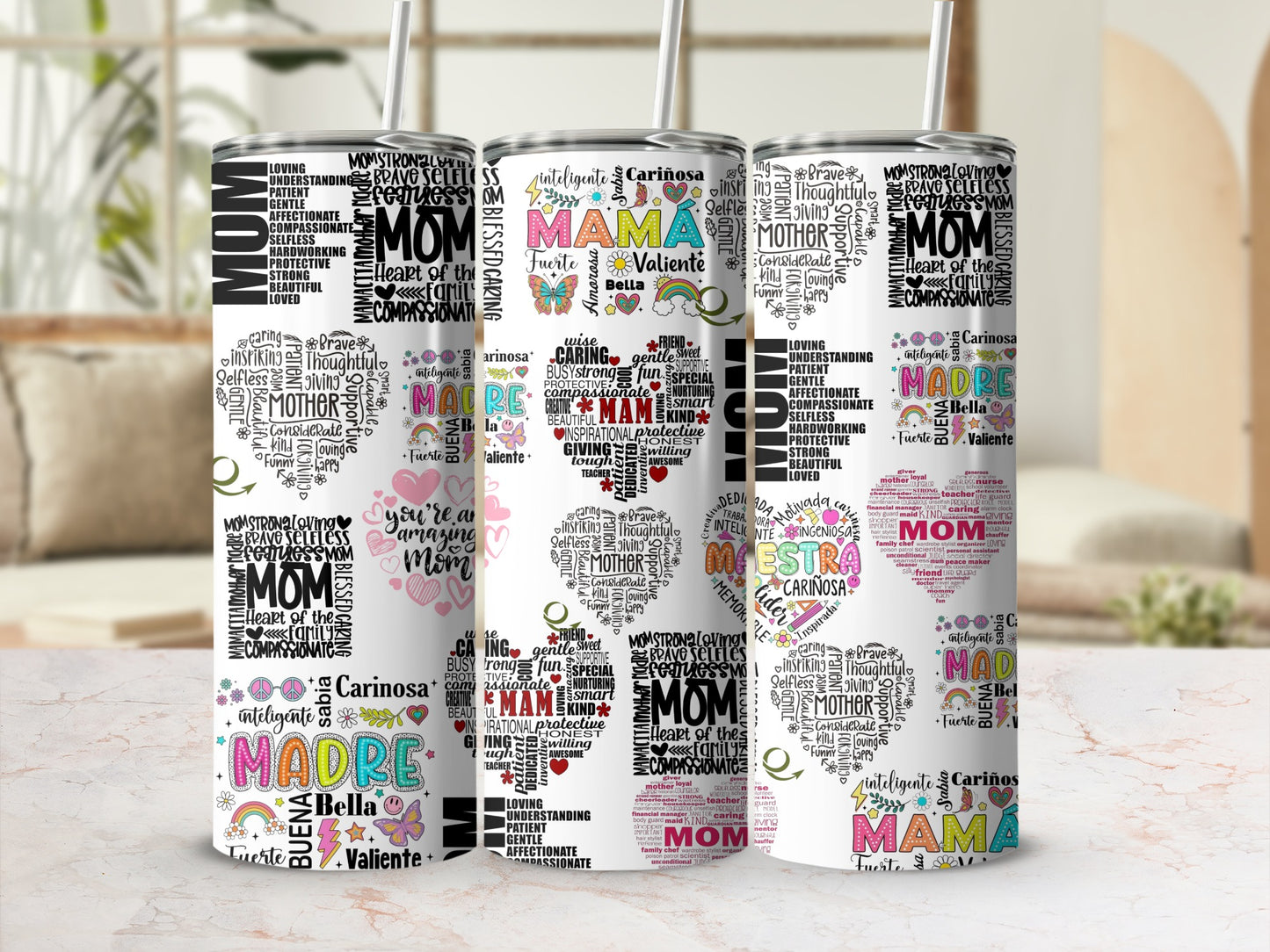 Colorful Mom and Madre Themed Tumbler Cup Product