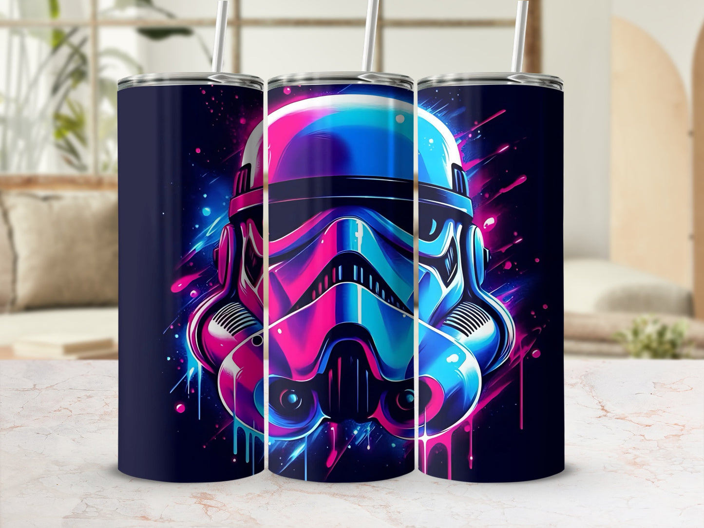 Psychedelic Stormtrooper Helmet Colorful Drip Style Tumbler product type