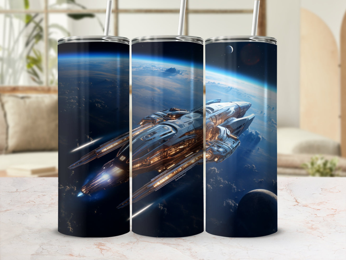 Spaceship and Planetary Scene Design Tumbler