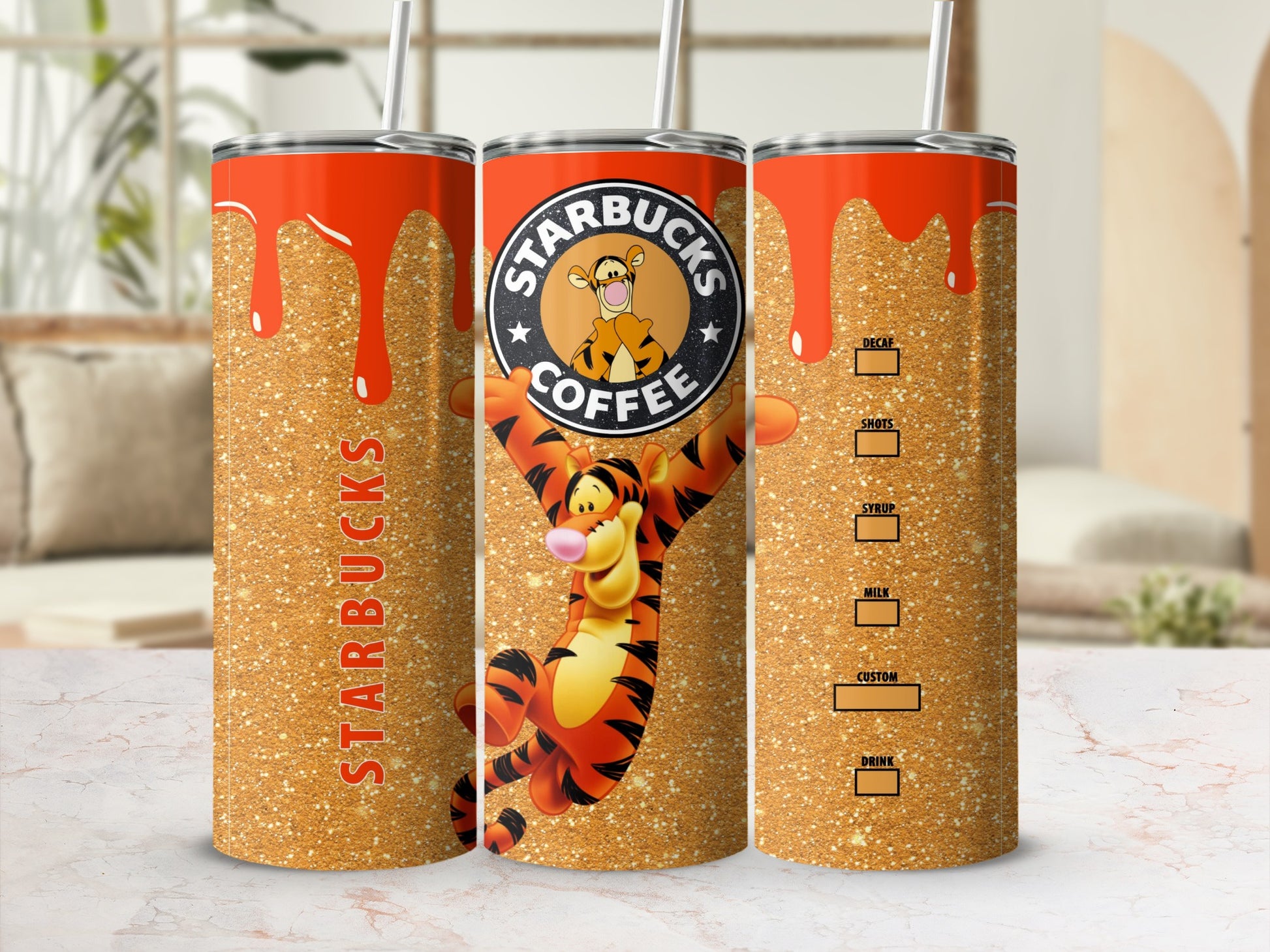Glittery Tigger Starbucks Tumbler Cup Customizable