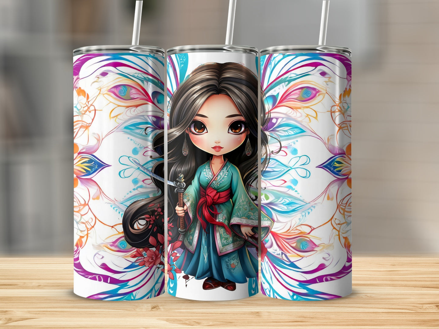 Colorful Anime Style Character Art on Tumbler Cup