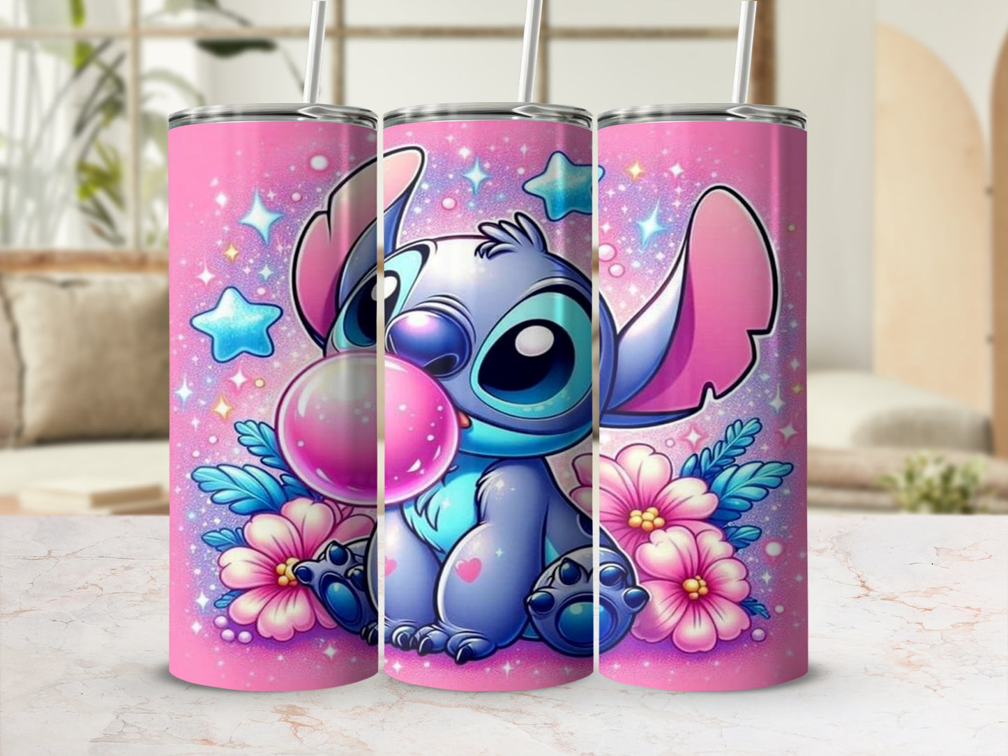 Cute Cartoon Character Pink and Blue Insulated Tumbler