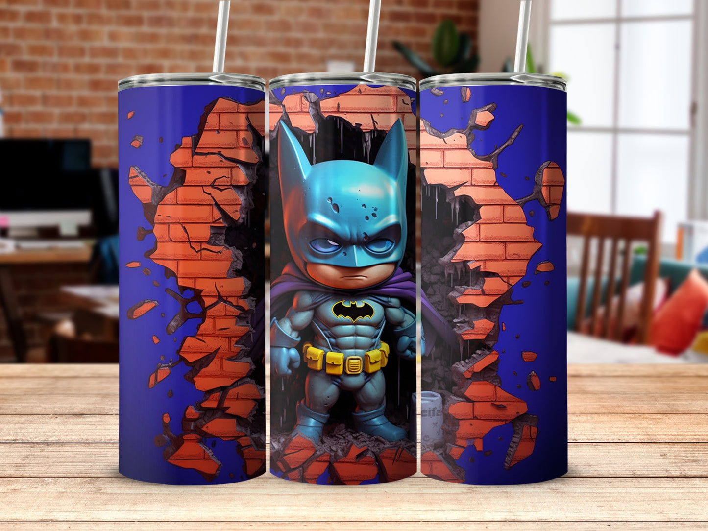Cute Blue Bat Character Breaking Through Wall Tumbler