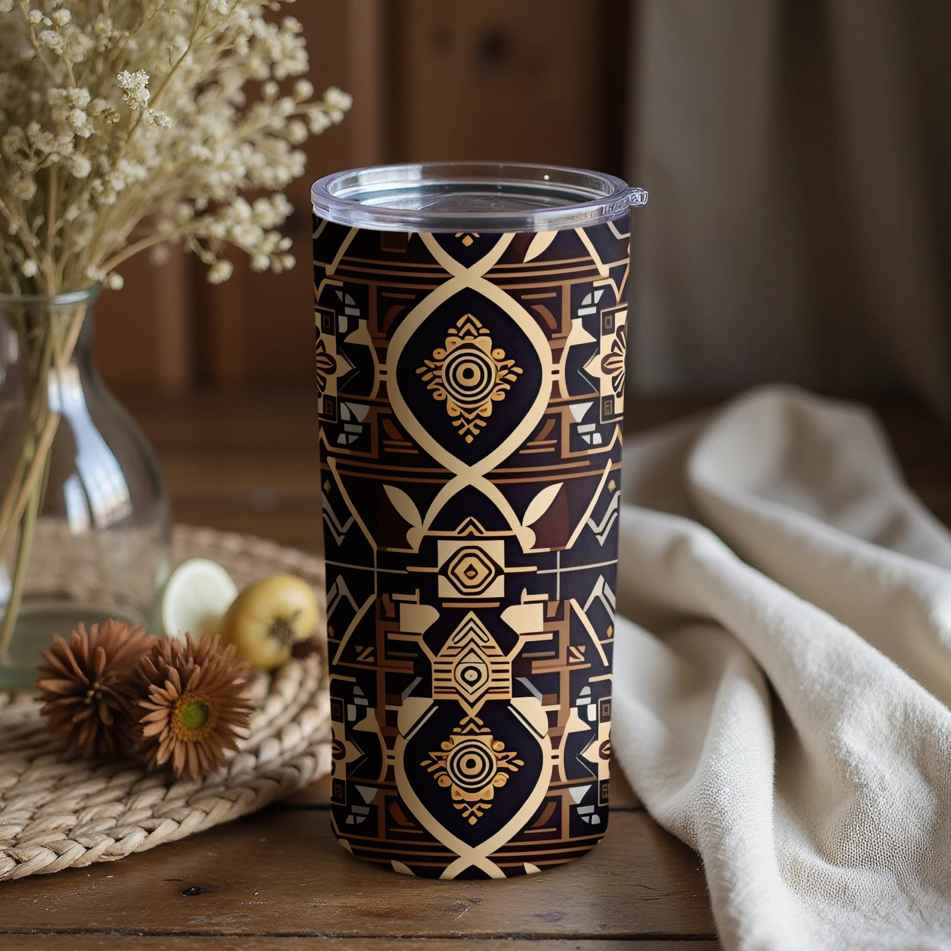 Intricate Geometric Pattern Tumbler with Lid