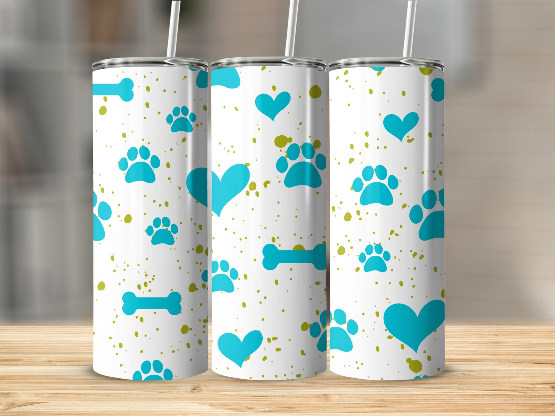 Cute Paw Print Heart and Bone Pattern Tumbler