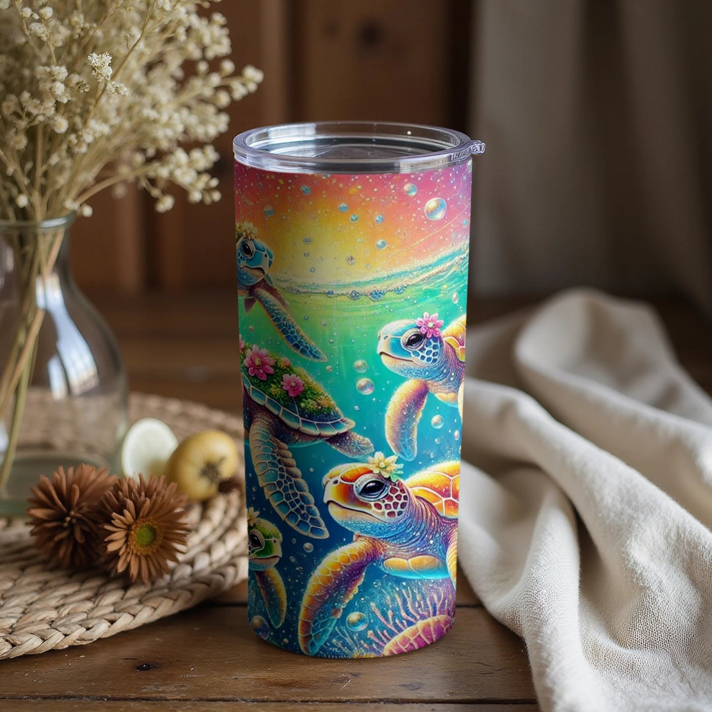 Colorful Tropical Sea Turtles Design Tumbler Cup