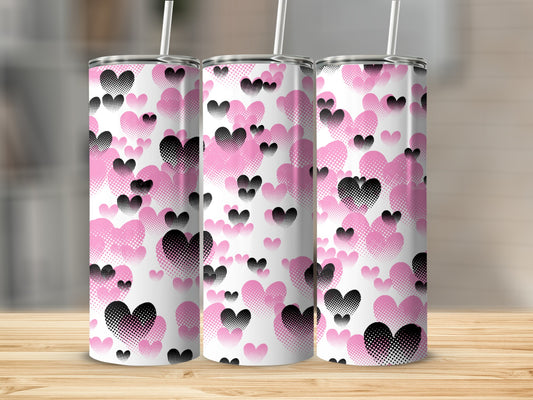 Pink and Black Gradient Hearts Pattern Tumbler