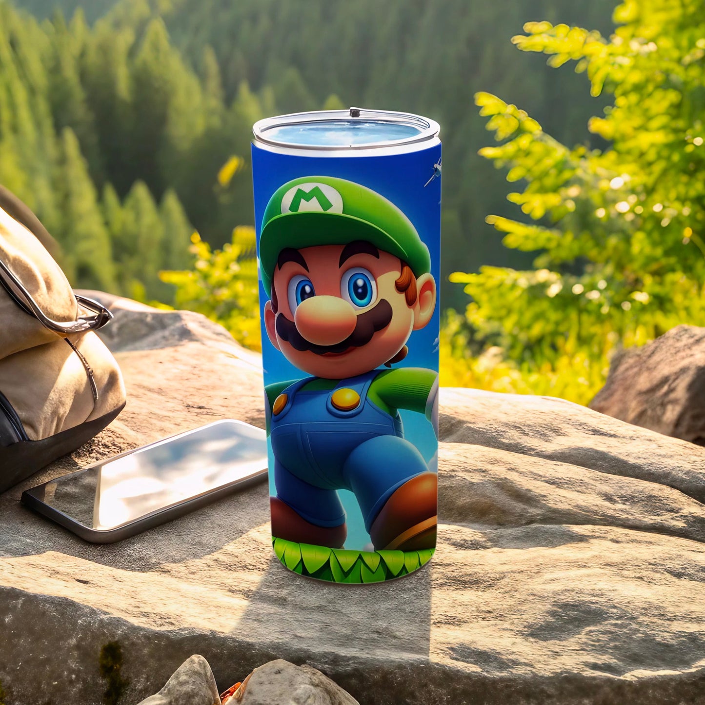 Cartoon Character Tumbler with Vibrant Outdoor Scenery