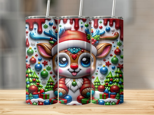 Adorable Reindeer Christmas Theme Tumbler Cup