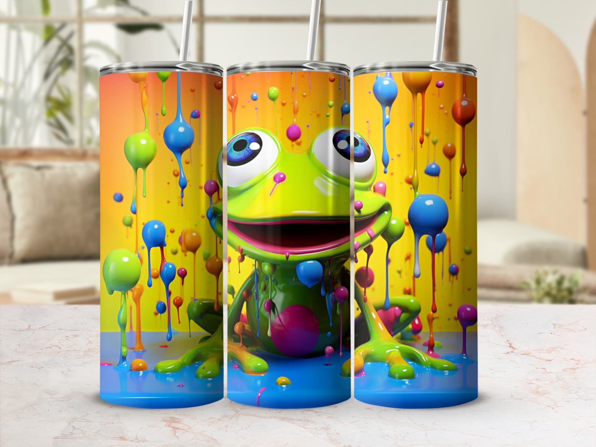 Colorful Frog Design Spill-Proof Tumbler Cup