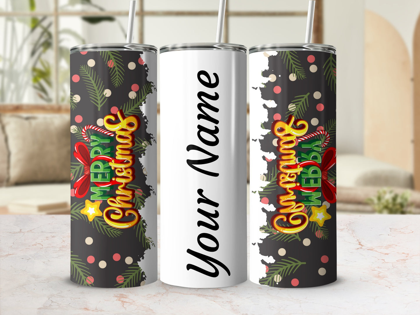 Personalized Merry Christmas Tumbler with Custom Name