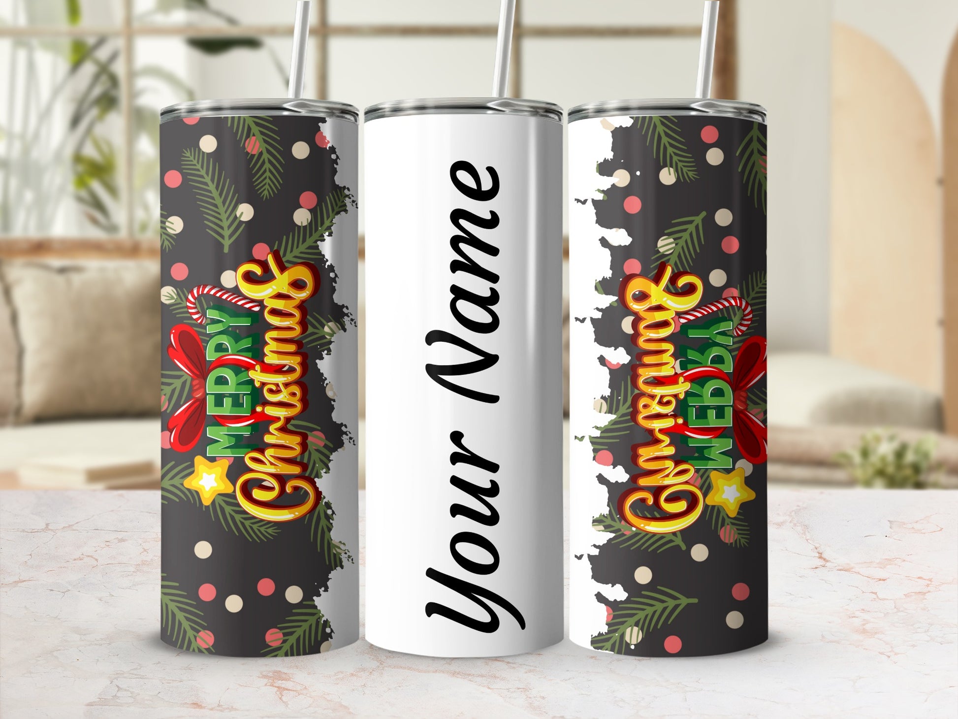 Personalized Merry Christmas Tumbler with Custom Name