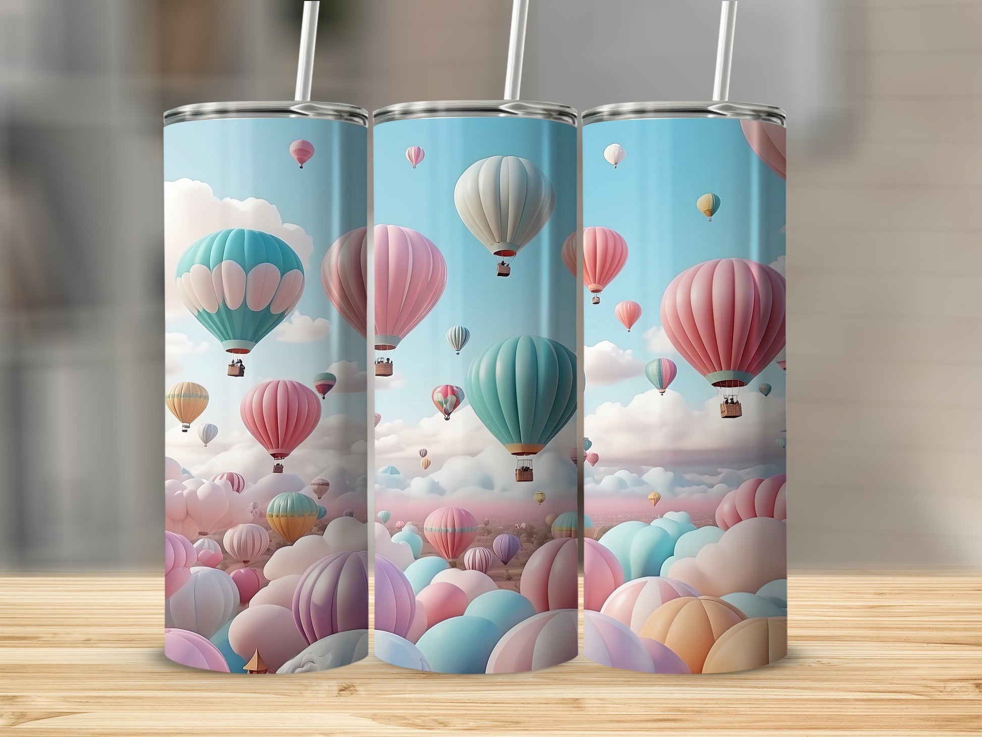 Whimsical Hot Air Balloons Dreamy Clouds Sky Tumbler product type
