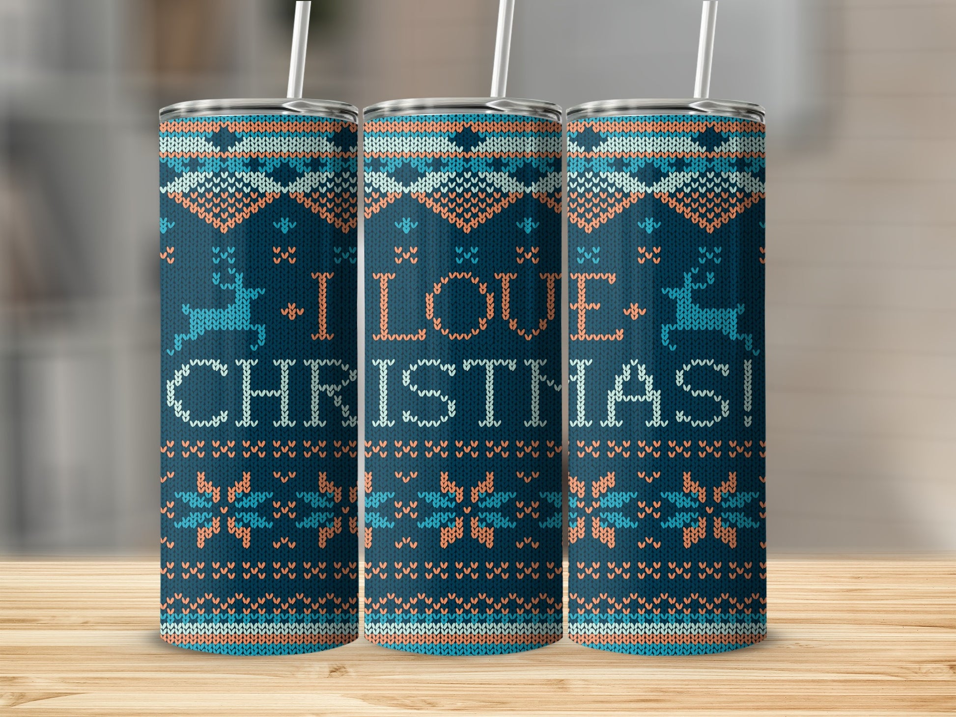 I LOVE CHRISTMAS Nordic Knit Reindeer Snowflake Tumbler product type