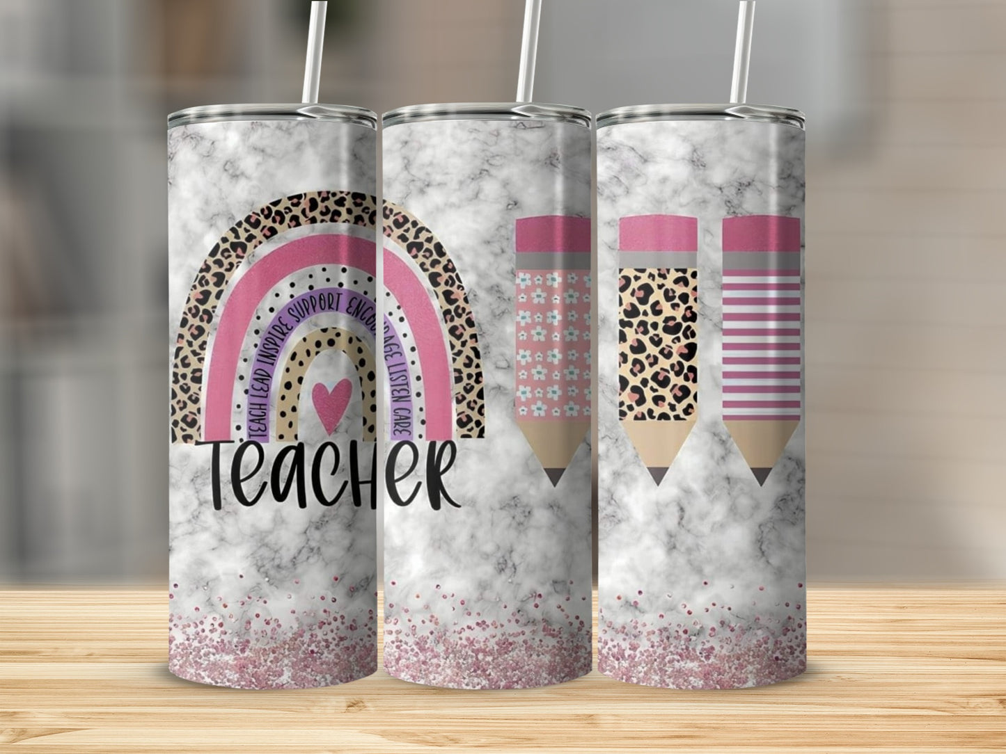 Teacher Rainbow Pencil Design For Educators Tumblers