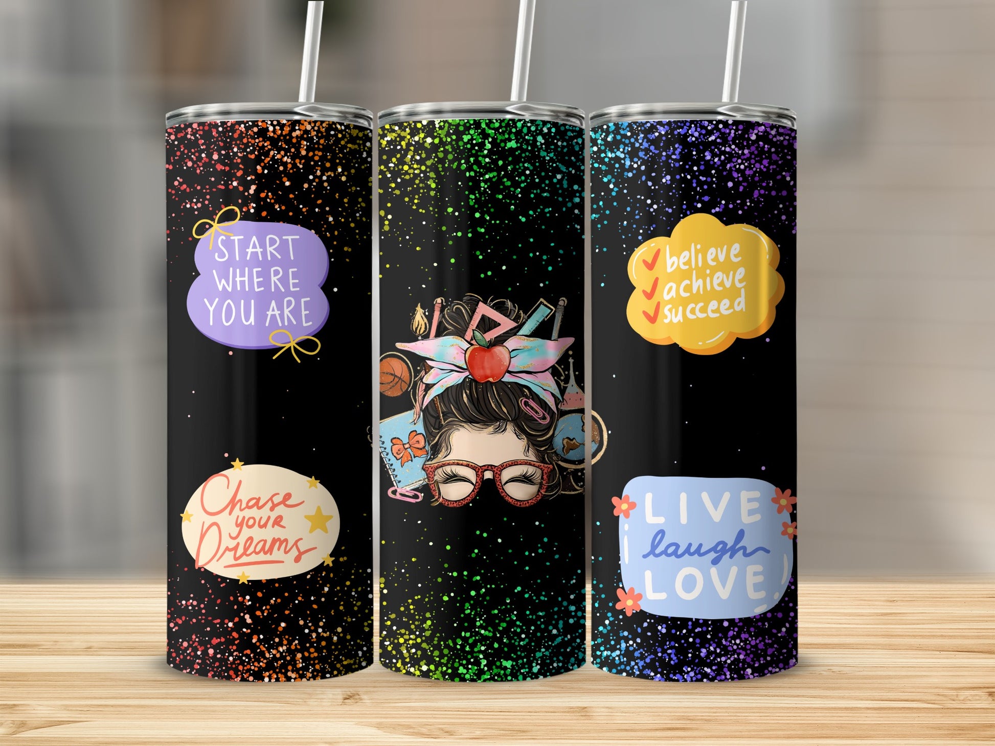 Inspirational Motivational Design Tumblers With Straws