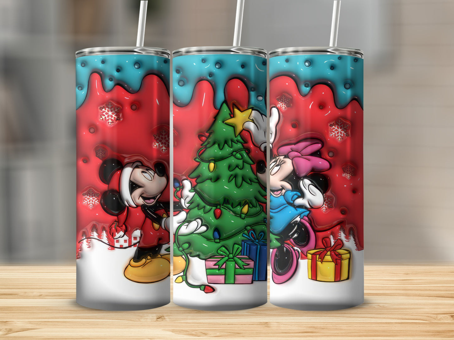 Festive Mickey and Minnie Christmas Tree Tumbler Cup