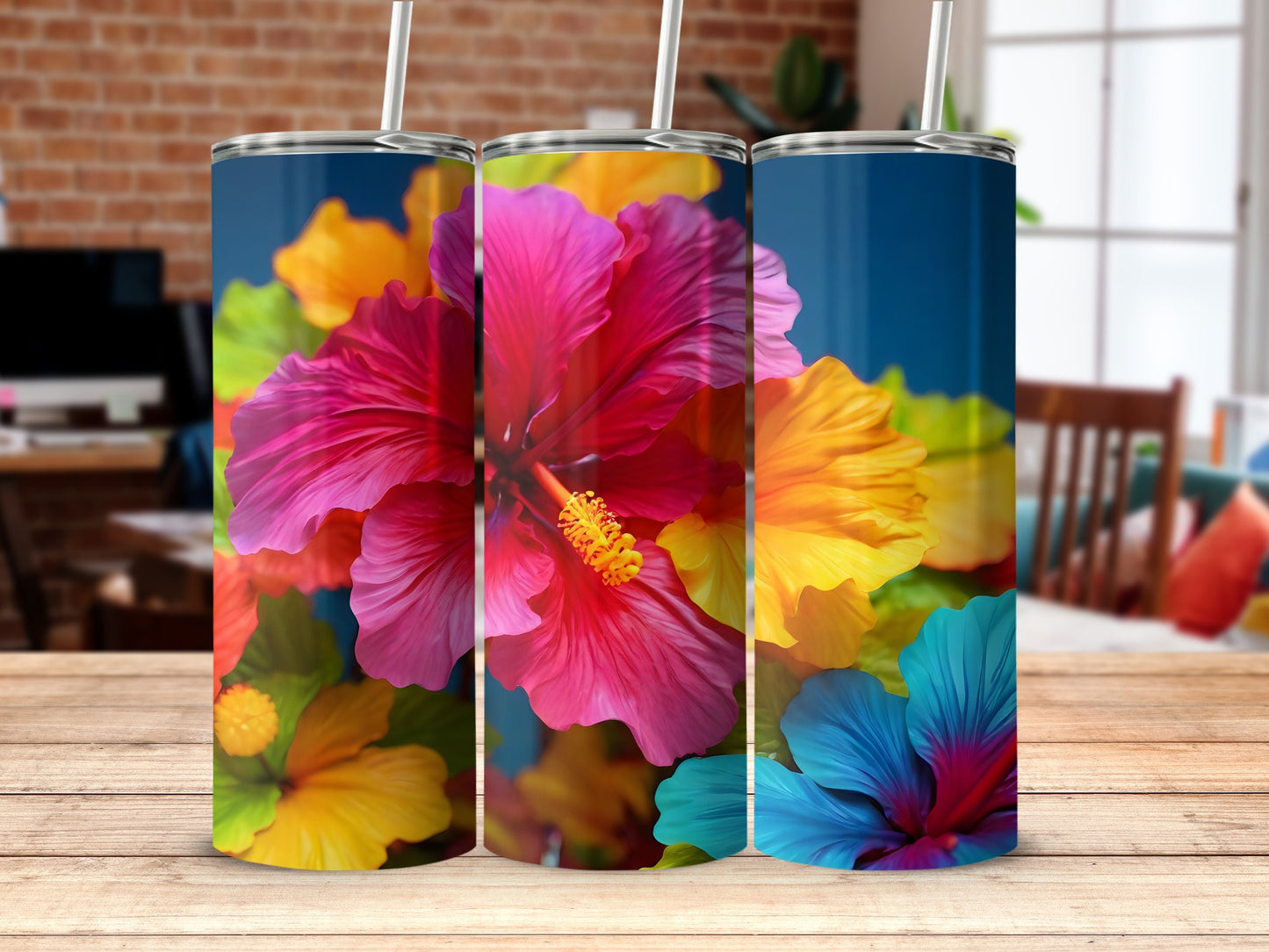 Colorful Tropical Hibiscus Blossom Pattern Tumbler product type