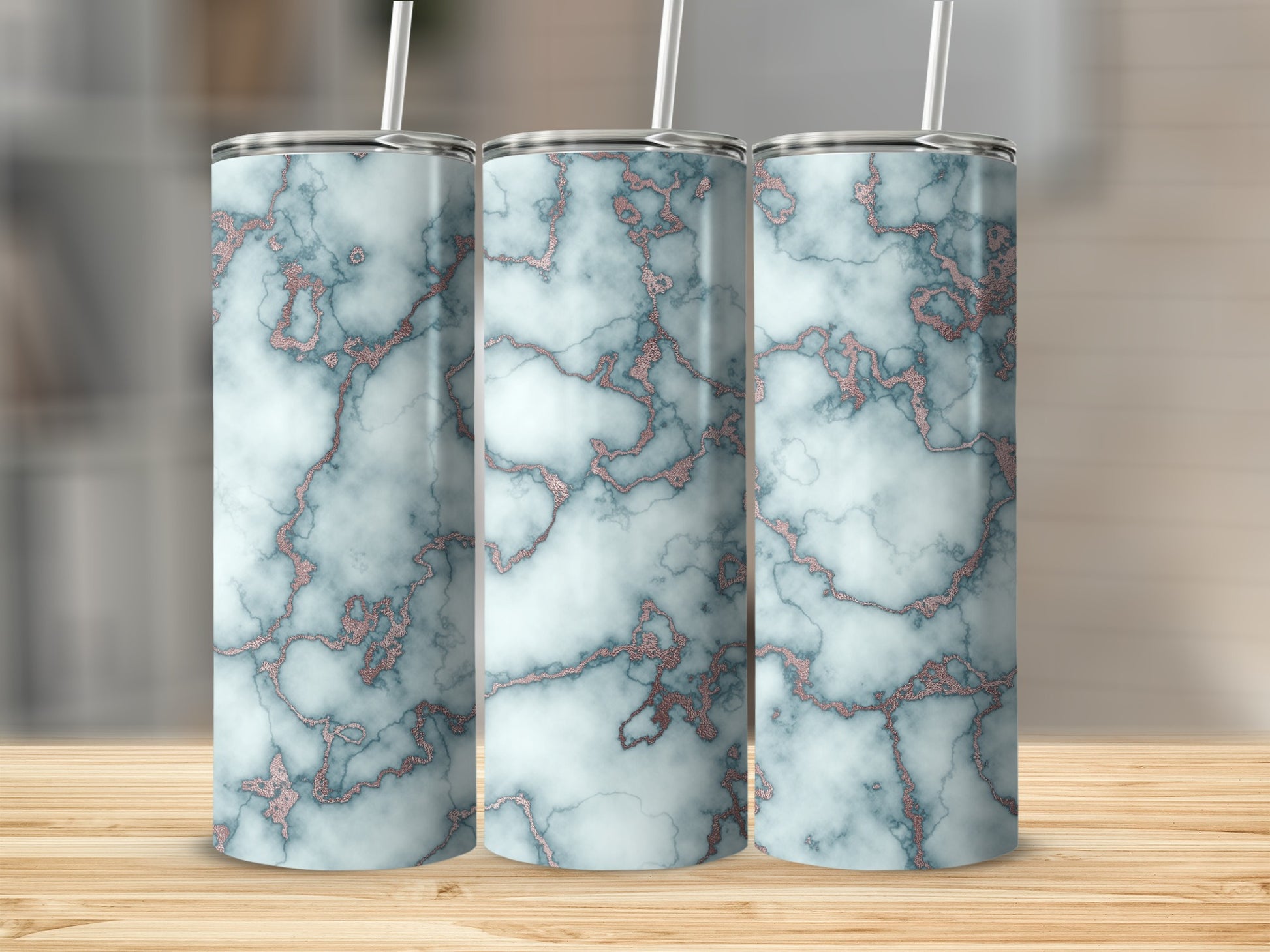Aqua Marble Rose Gold Veins Pattern Tumbler product type
