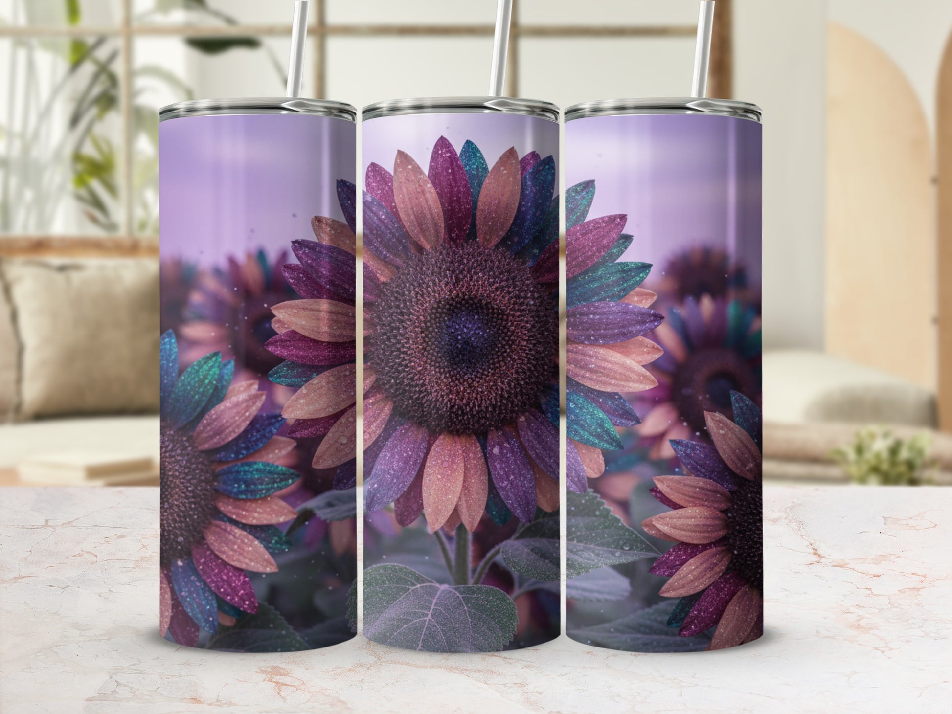 Colorful Sunflower Design Purple Tumbler Cup
