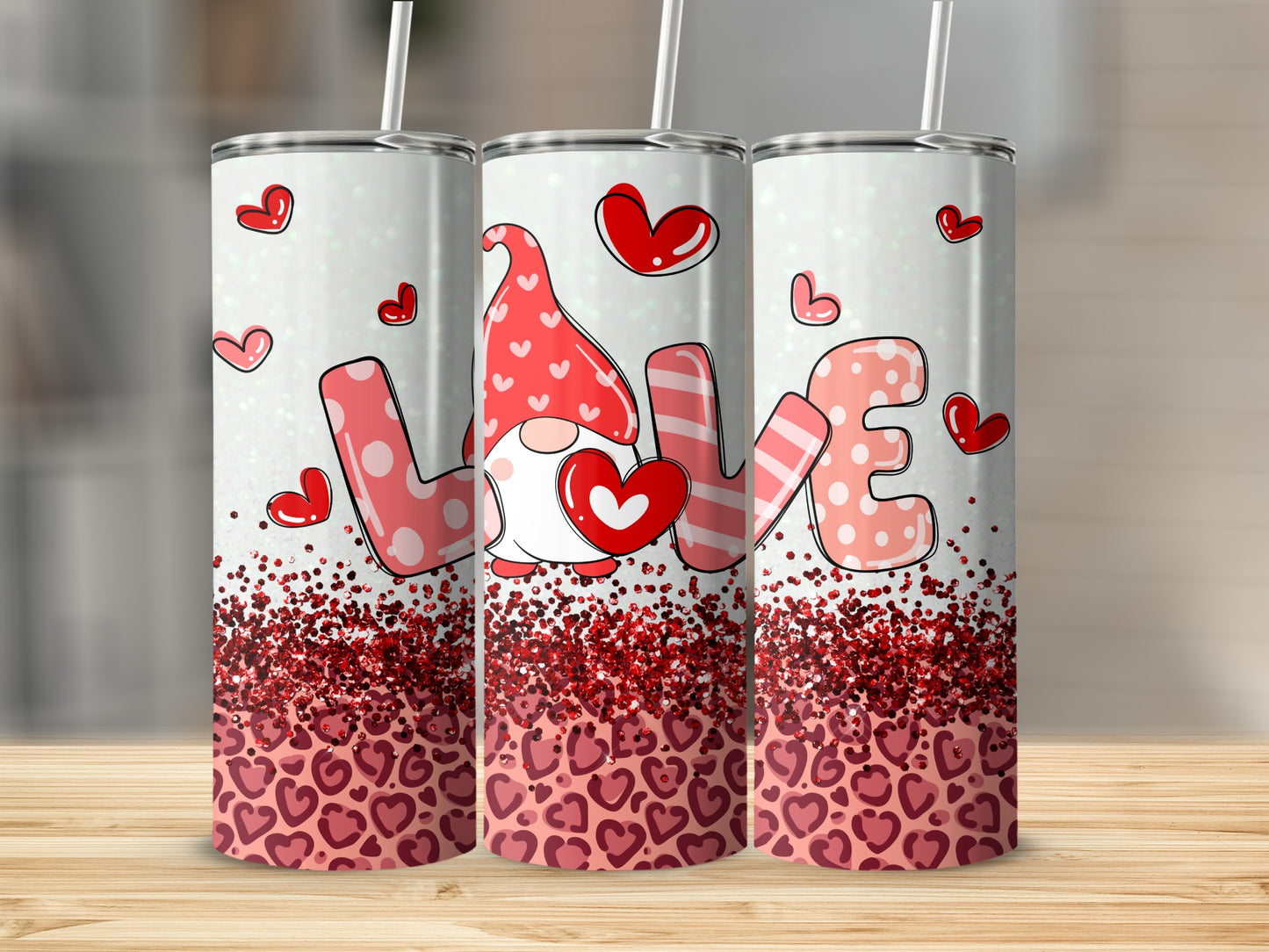 Adorable Gnome Love Heart Glitter Tumbler Product