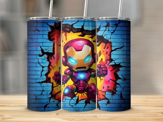 Cute Iron Hero Breaking Wall Design Tumbler