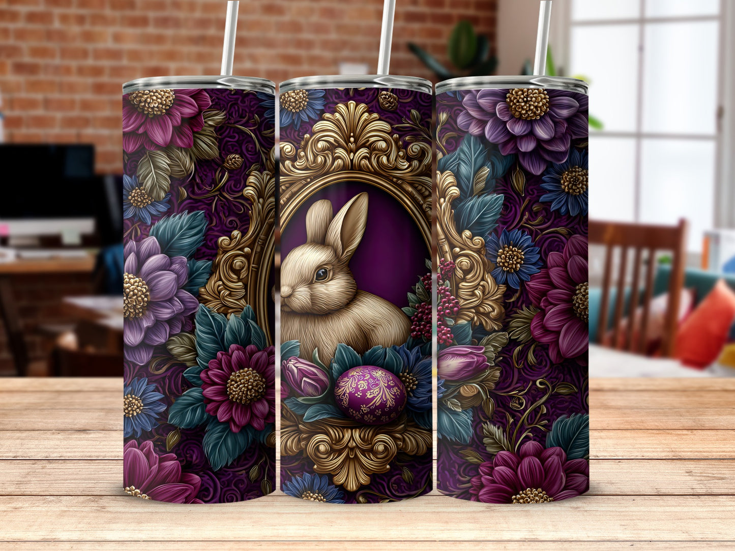 Elegant Rabbit and Floral Art Insulated Tumbler
