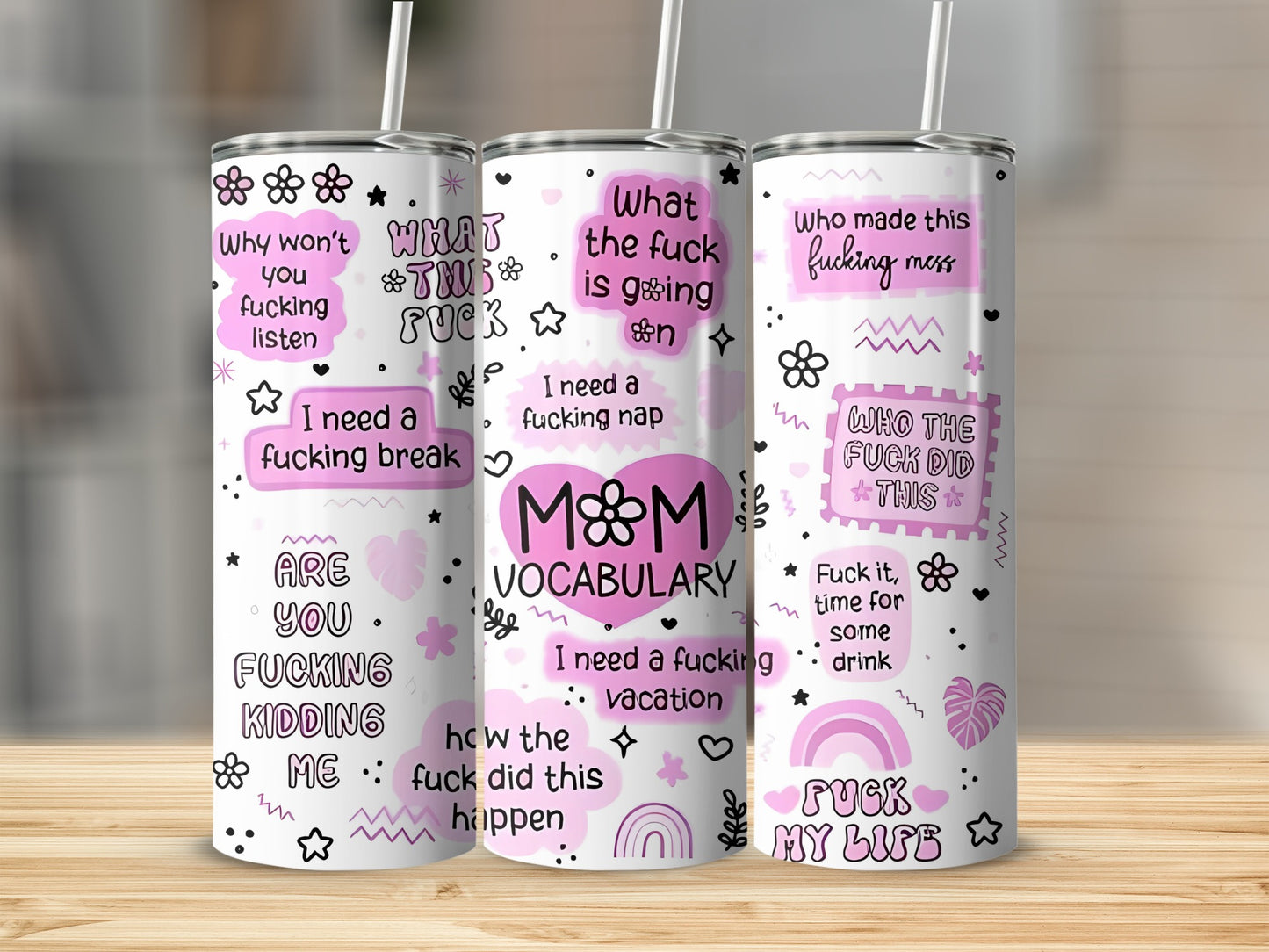 Mom Vocabulary Pink and White Funny Tumbler