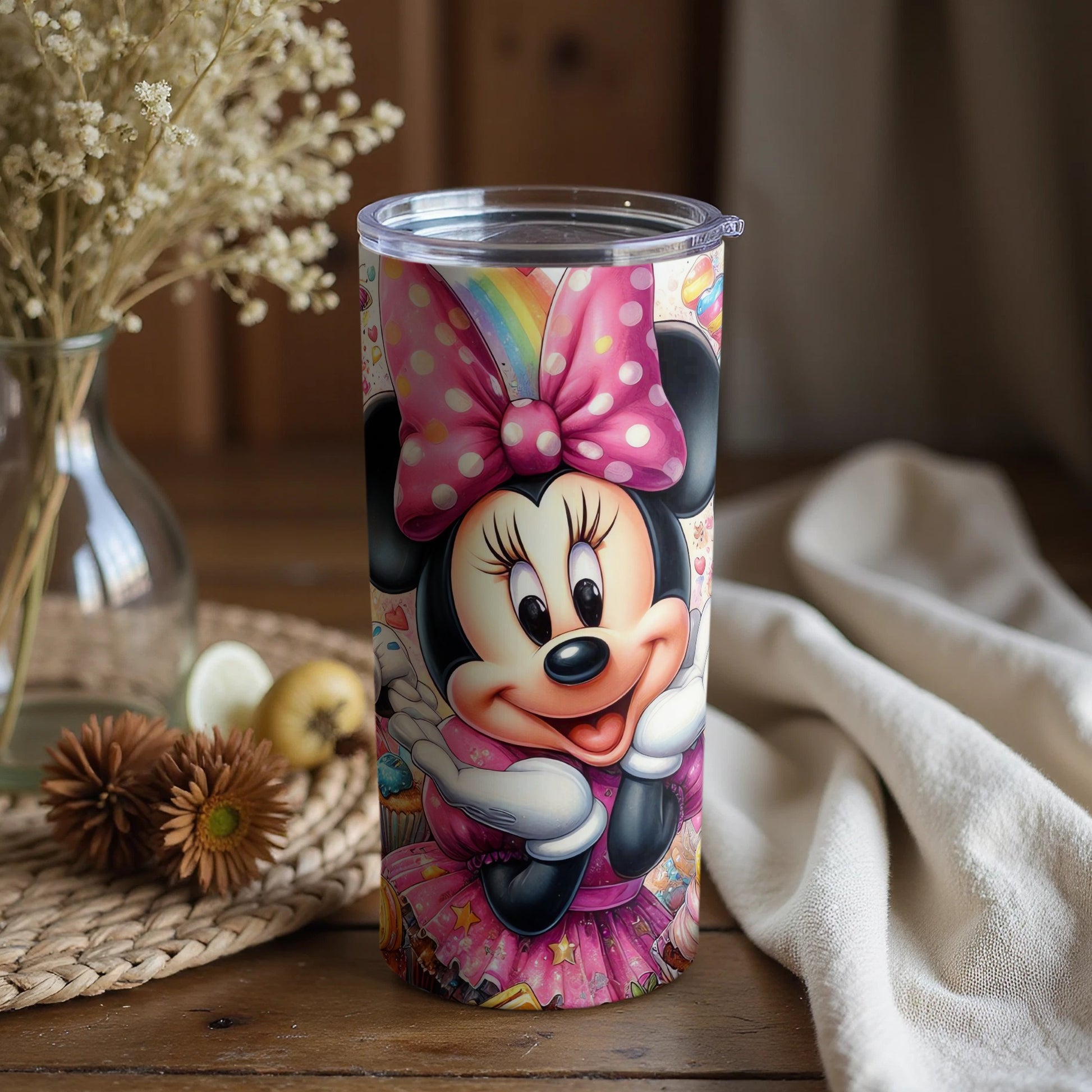Adorable Minnie Mouse Rainbow Bow Travel Tumbler