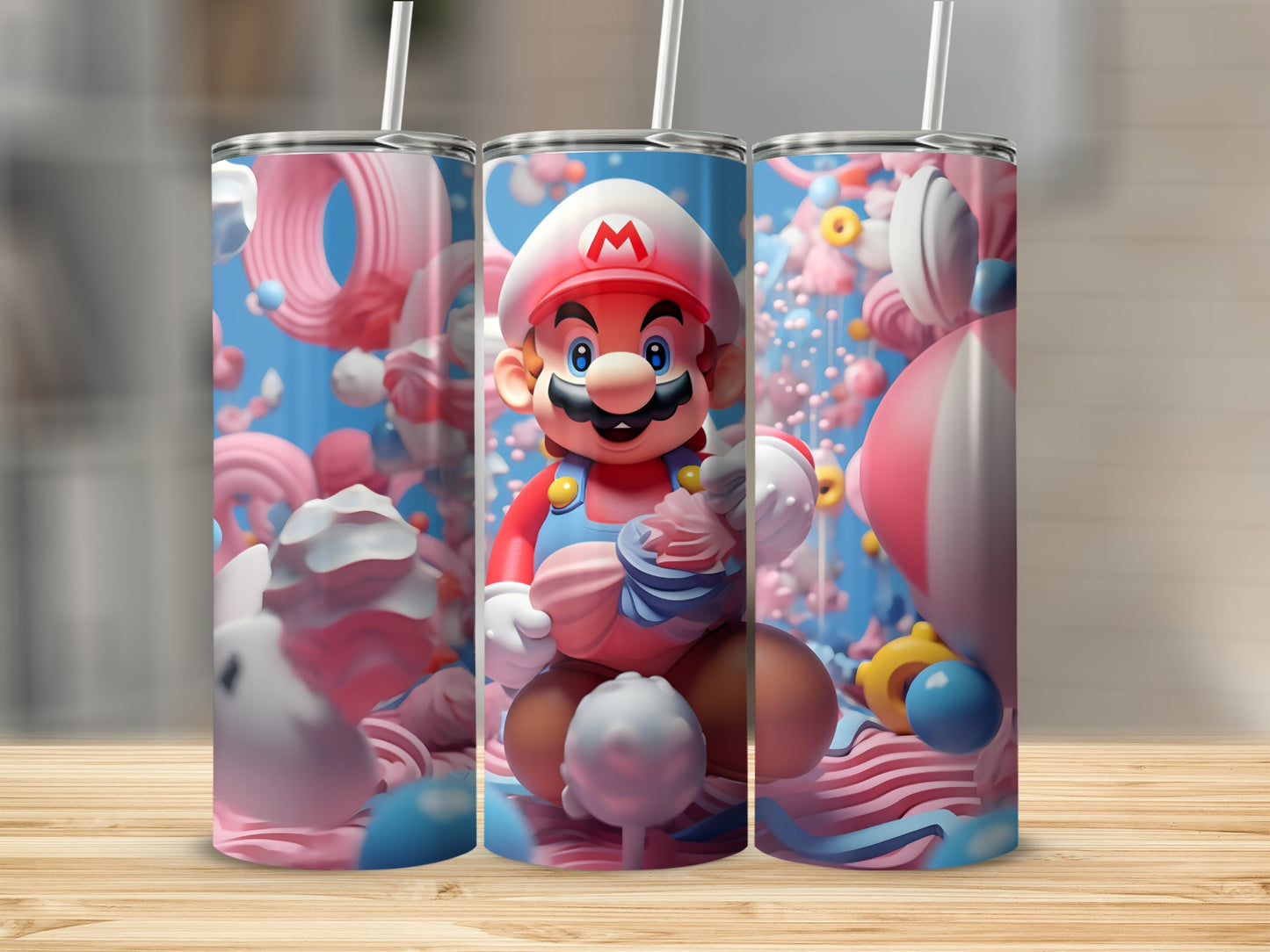 Whimsical Mario Themed Tumbler with Straw Lid