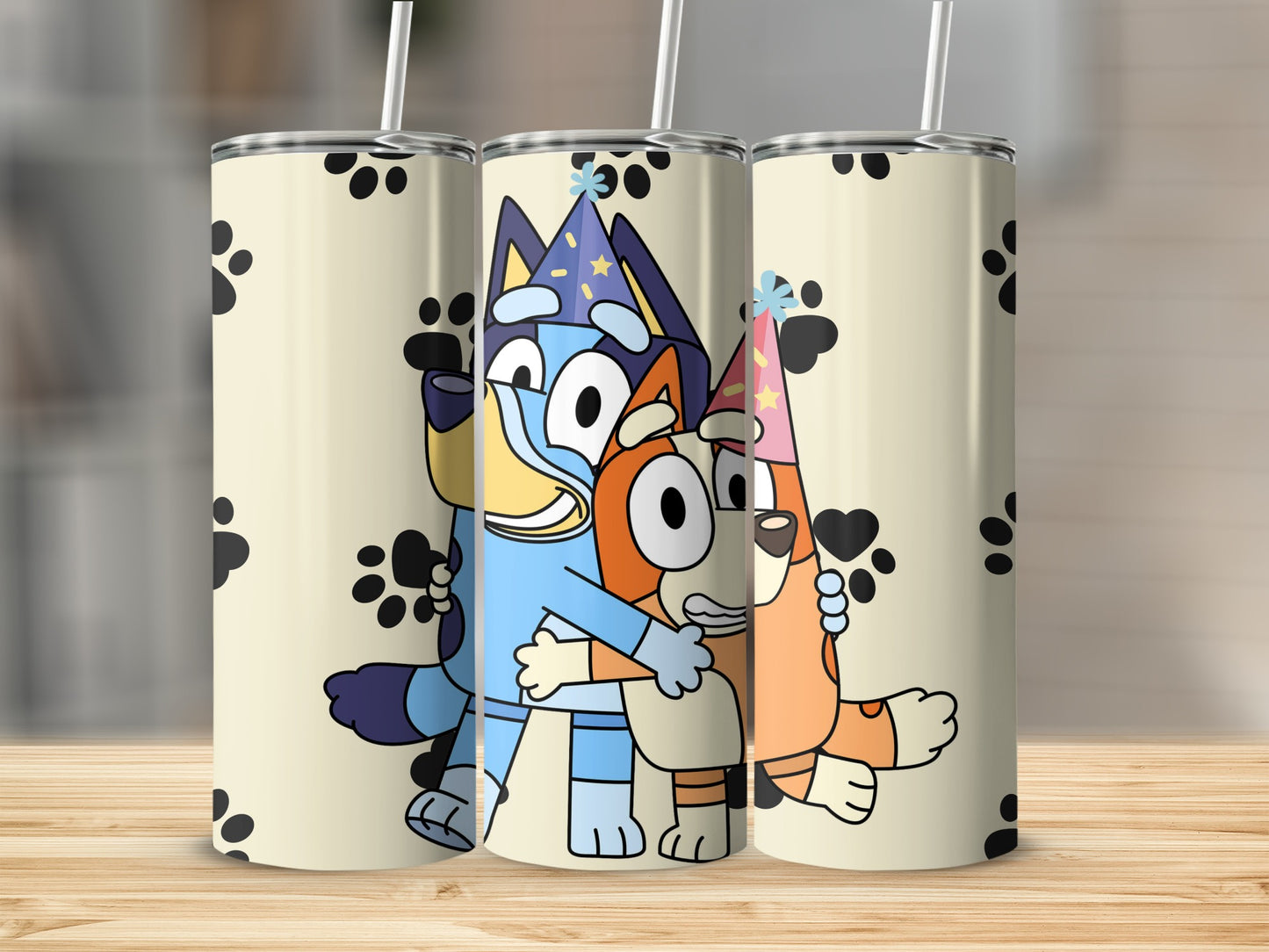 Cute Cartoon Dogs with Paws Print Tumbler Cup