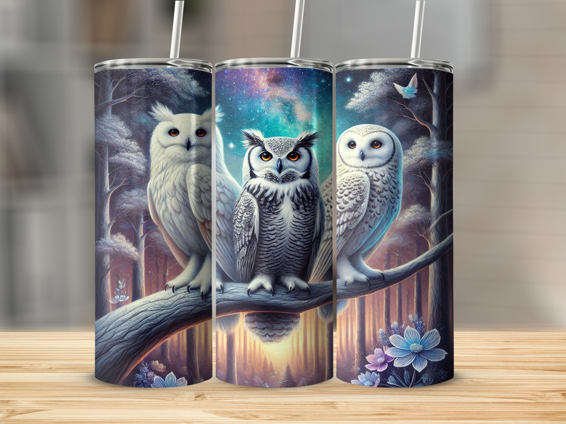 Enchanted Woodland Owls Design Tumbler for Drinks