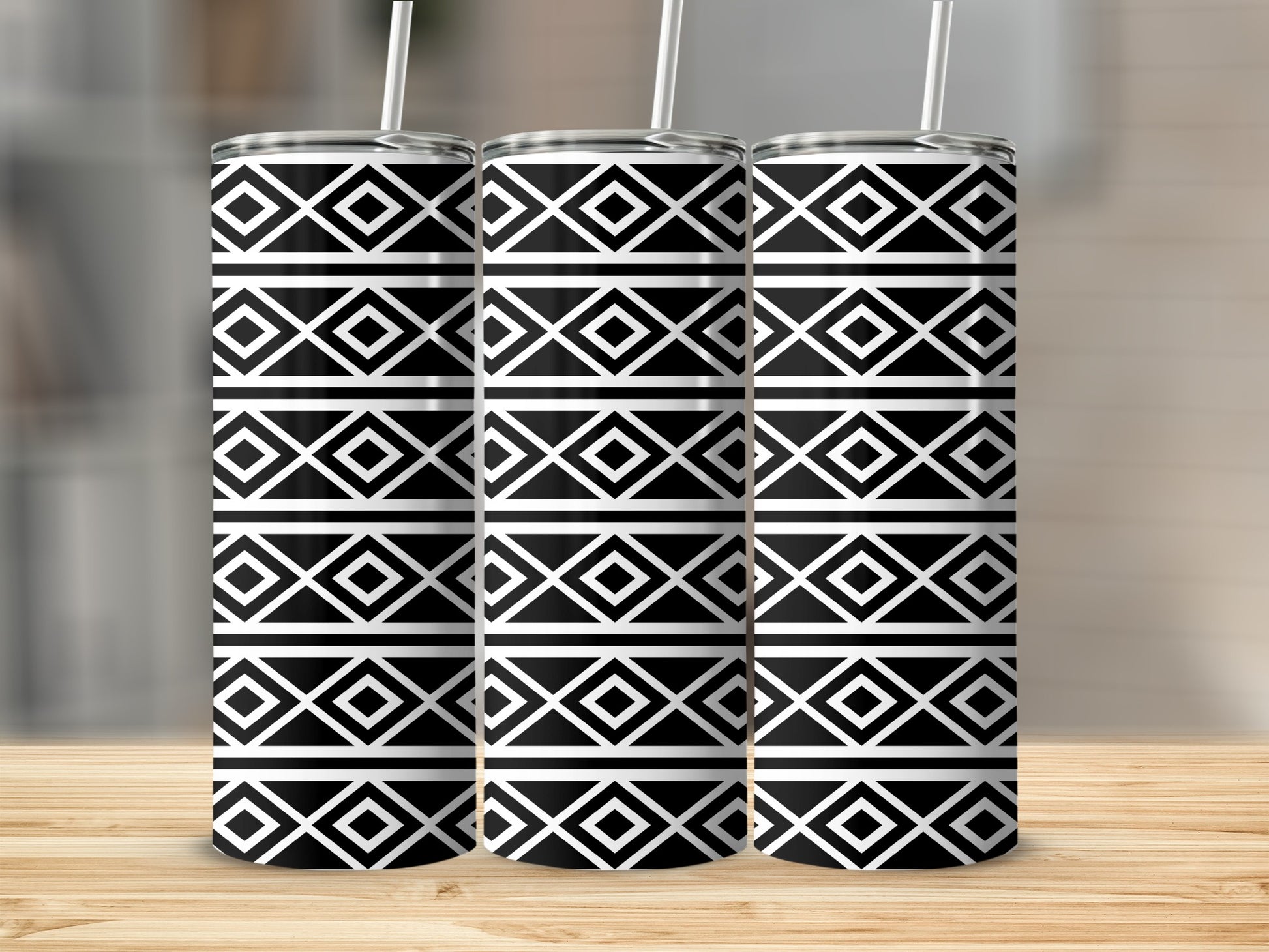 Geometric Pattern Black and White Tumbler Flask