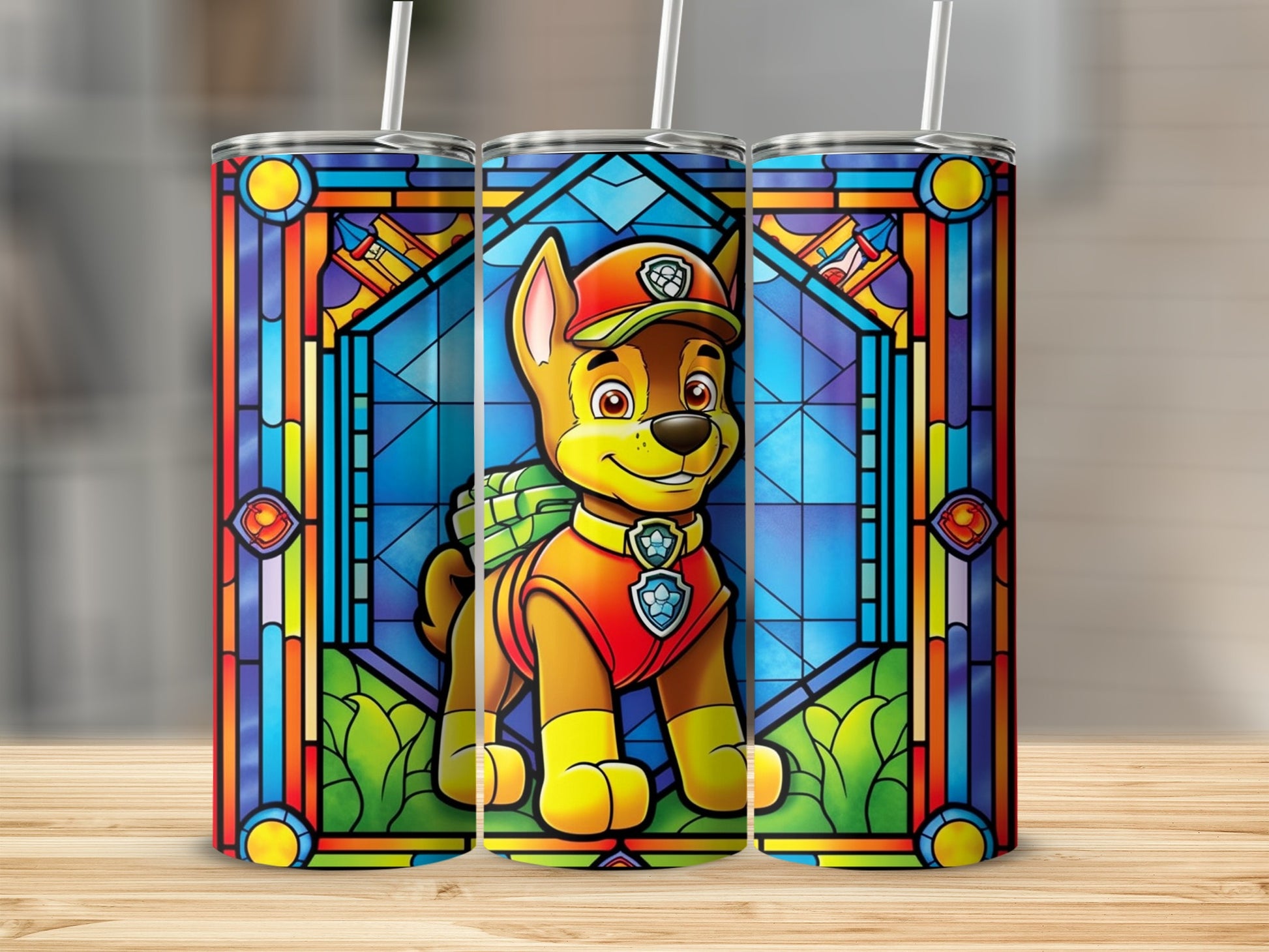 Colorful Paw Patrol Inspired Stained Glass Design Tumbler