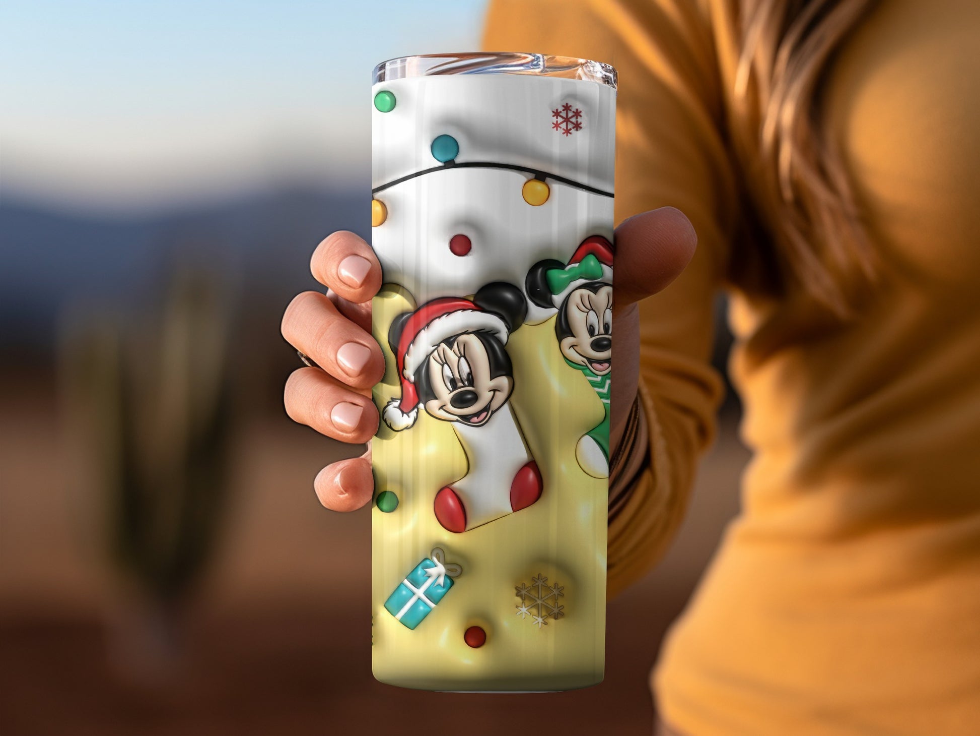 Festive Holiday Mickey and Minnie Mouse Tumbler