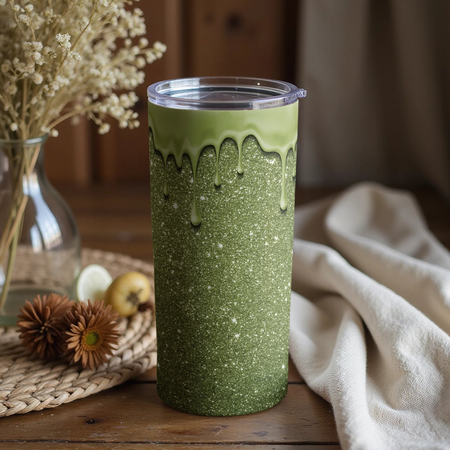 Glittering Green Drip Design Insulated Drinkware