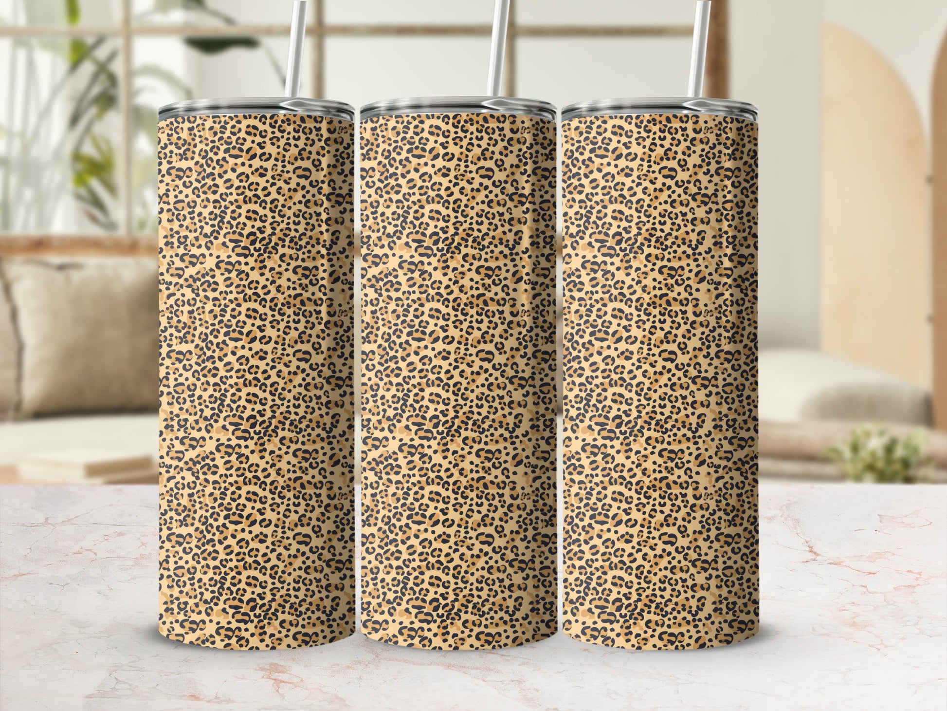Leopard Print Patterned Tumbler with Straw Product