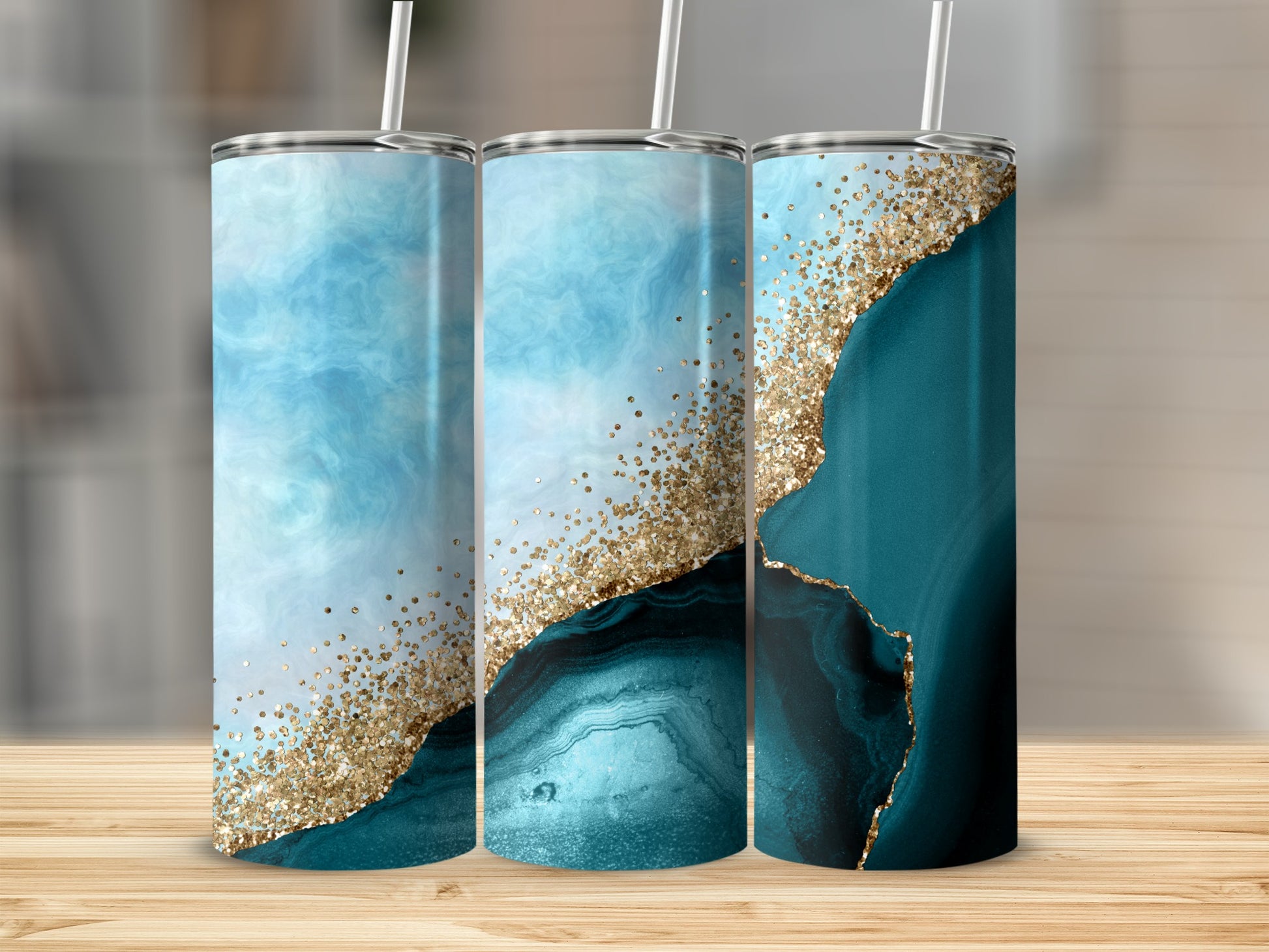 Elegant Blue and Gold Marble Design Tumbler Product