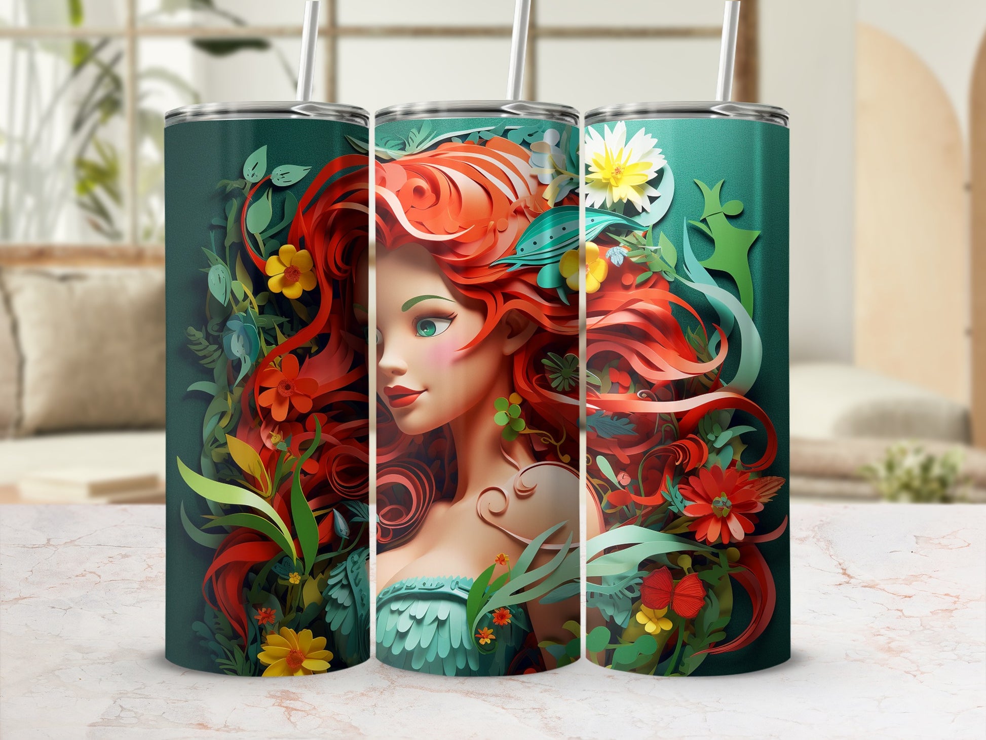 Floral Red Haired Woman Artistic Insulated Tumbler