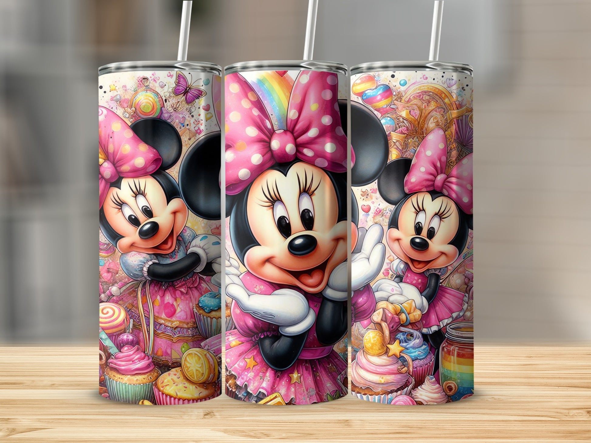 Colorful Minnie Mouse Tumbler with Straw for Kids