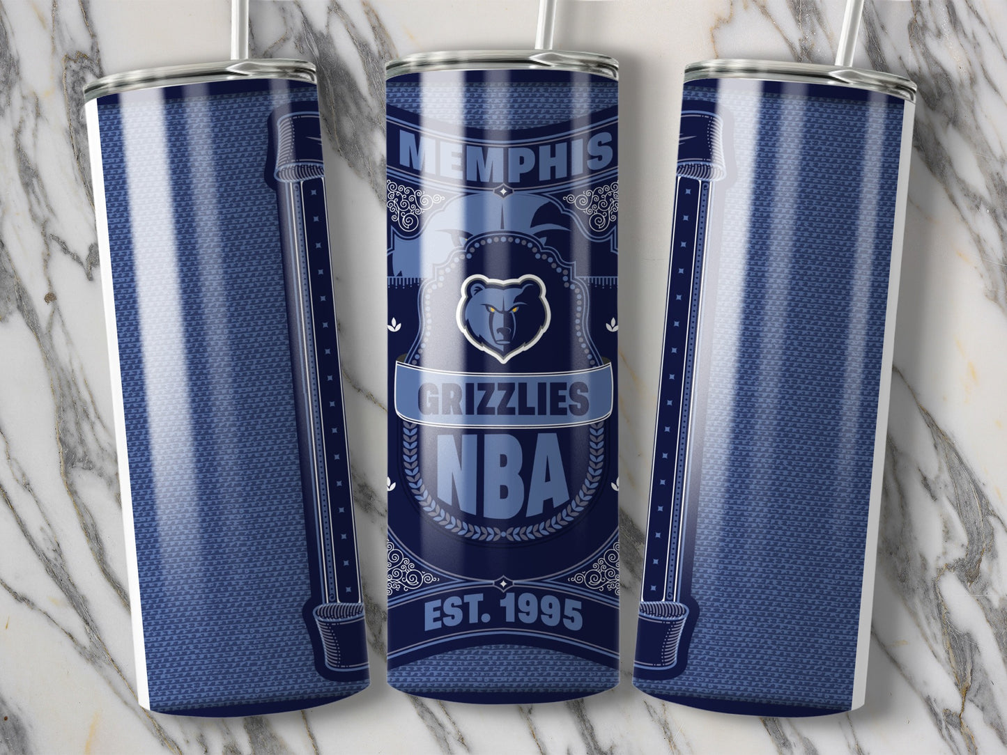 Memphis Grizzlies NBA Design on Blue Texture Background Tumbler