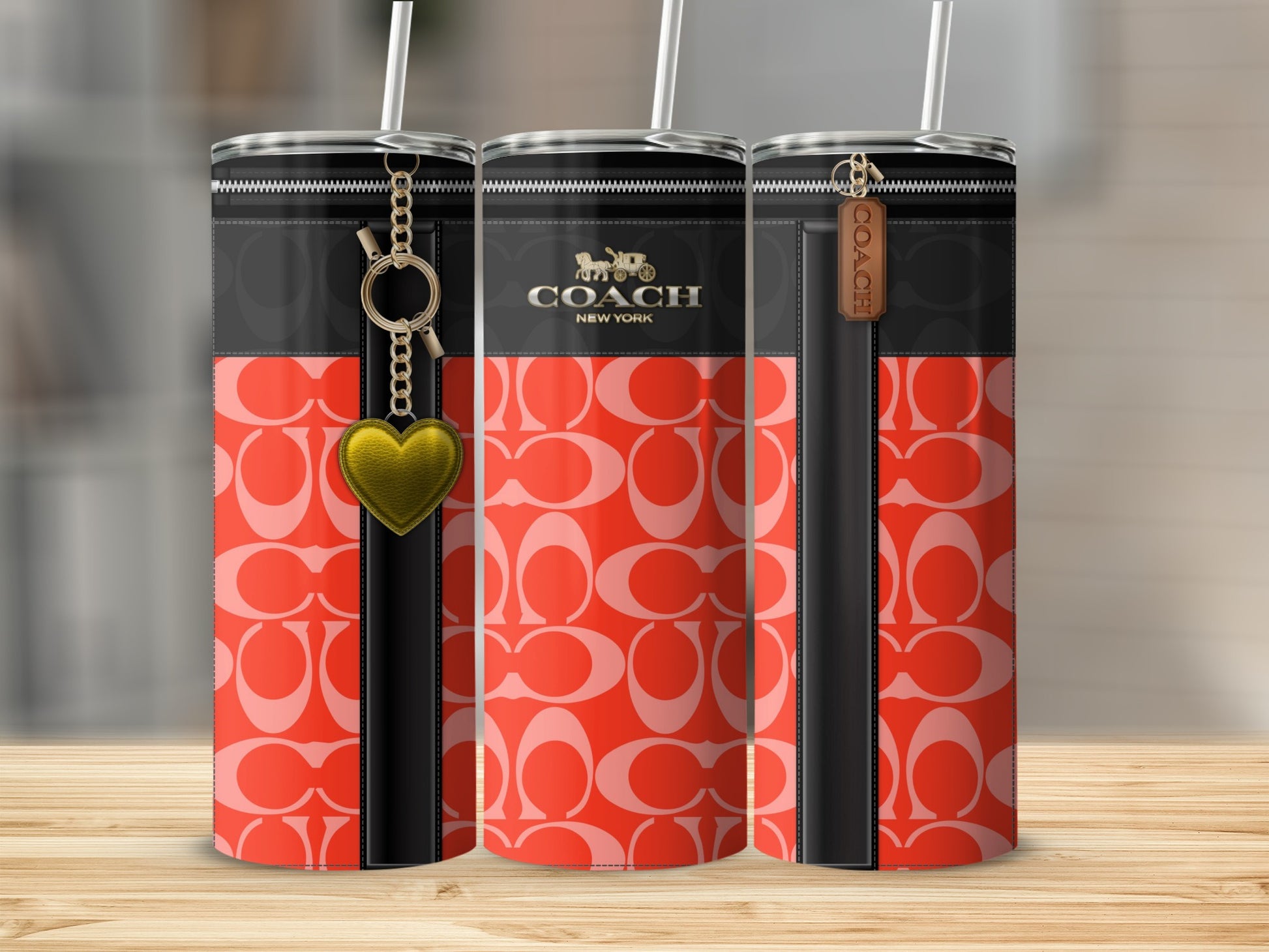 Stylish Red and Black Coach New York Tumbler Cup