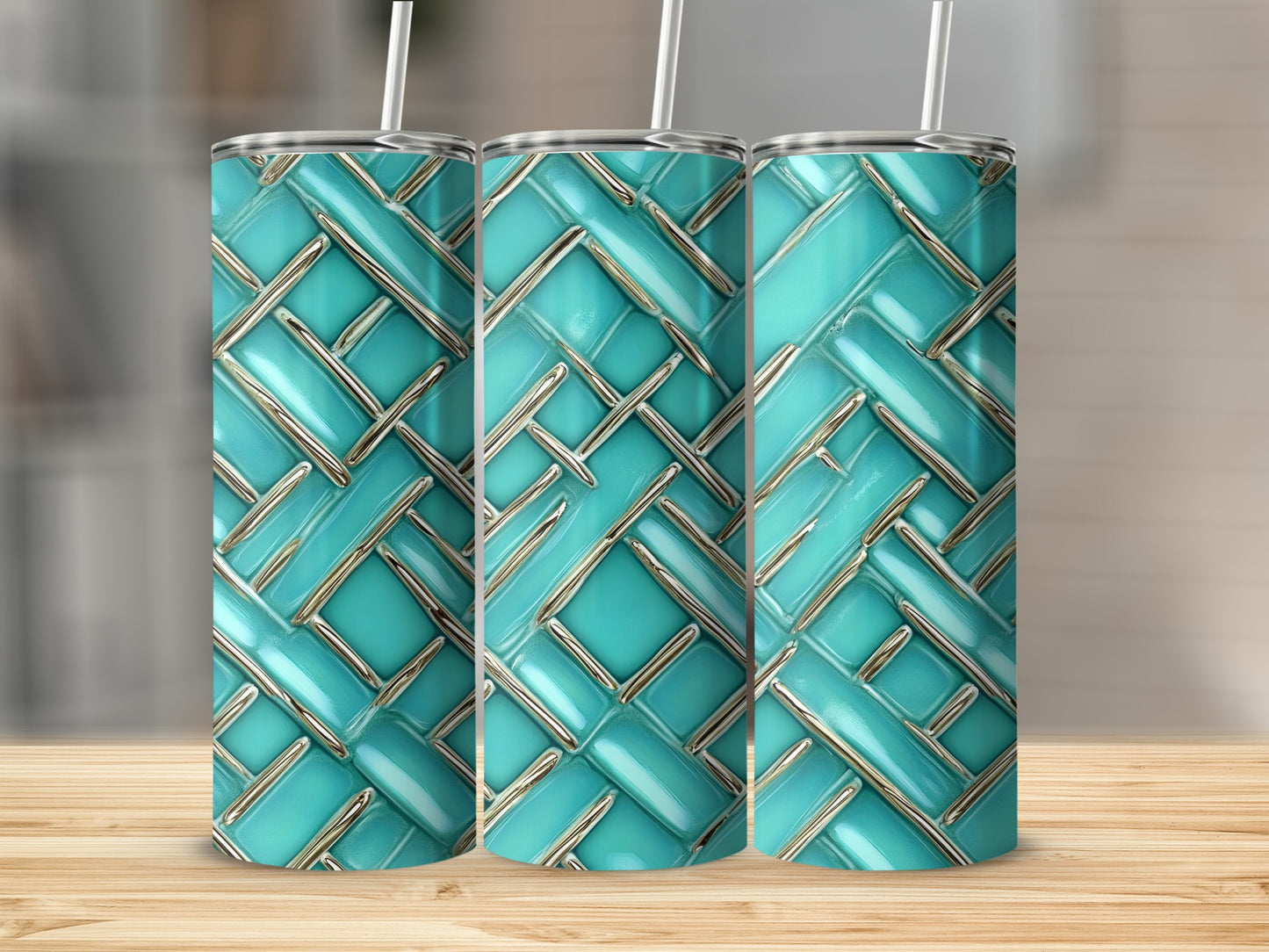 Turquoise Geometric Pattern Design for Unique Style Tumblers