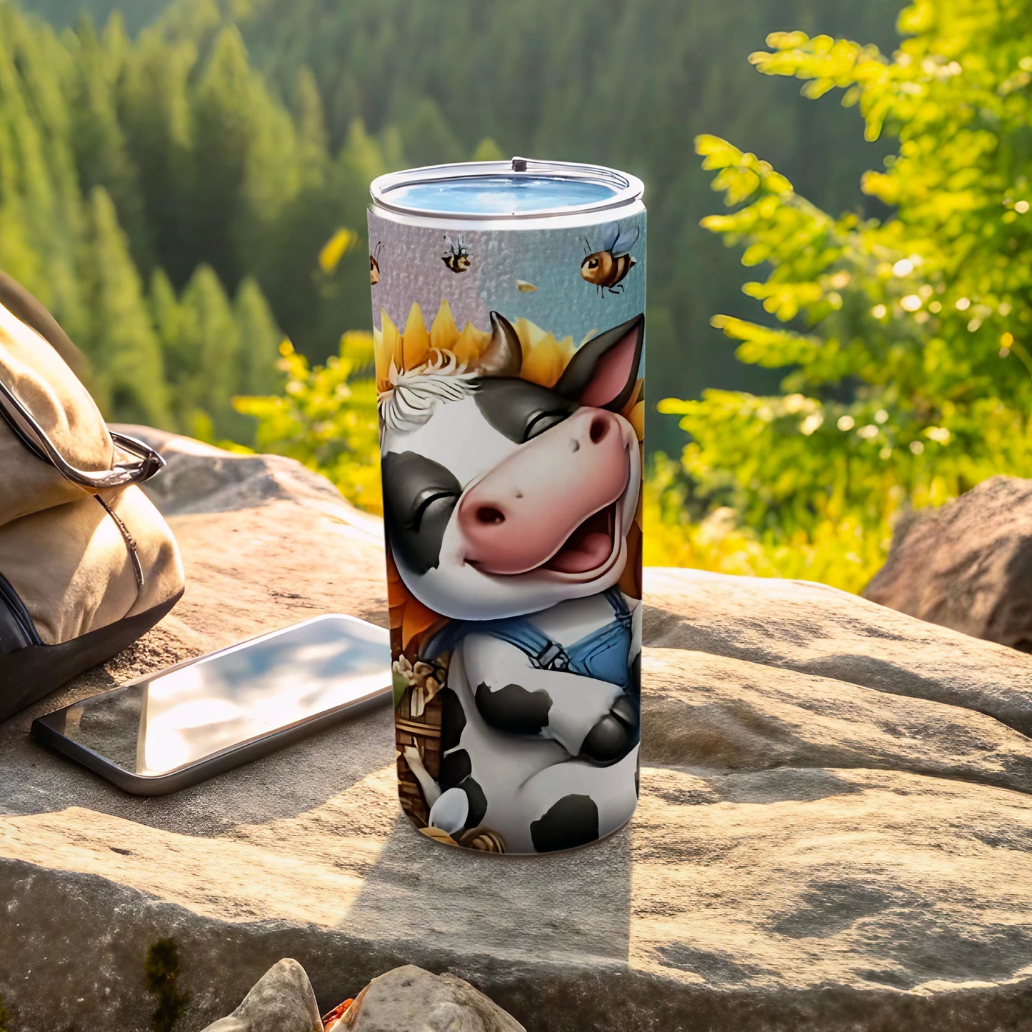 Cute Cartoon Cow with Bumblebees Insulated Tumbler