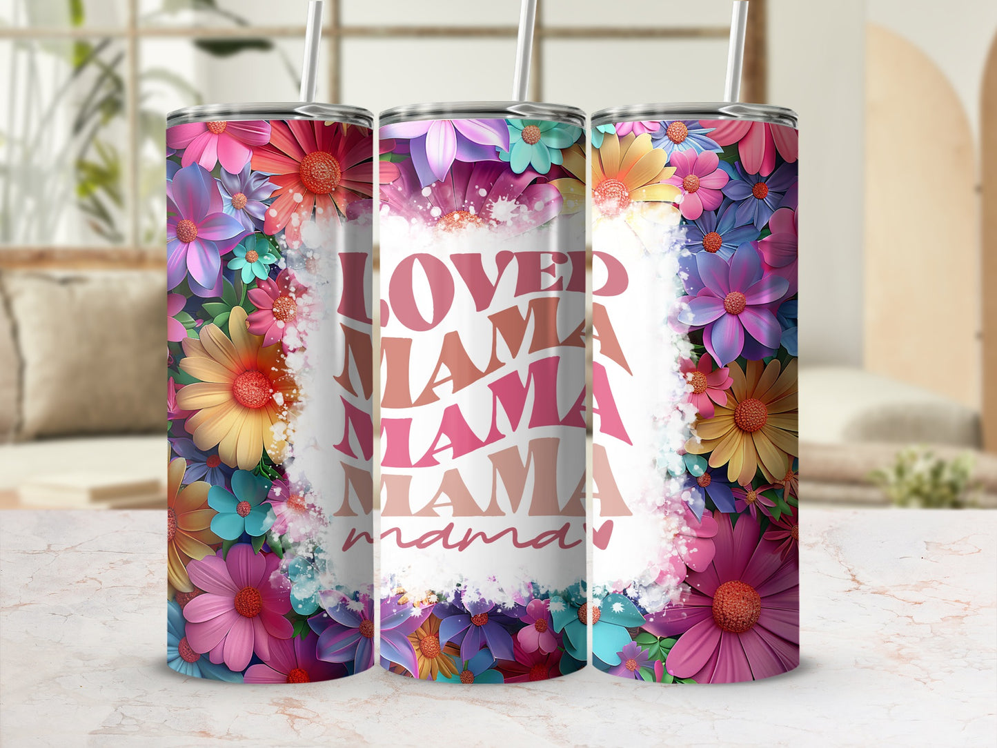 Loved Mama Floral Design Tumbler for Gifts