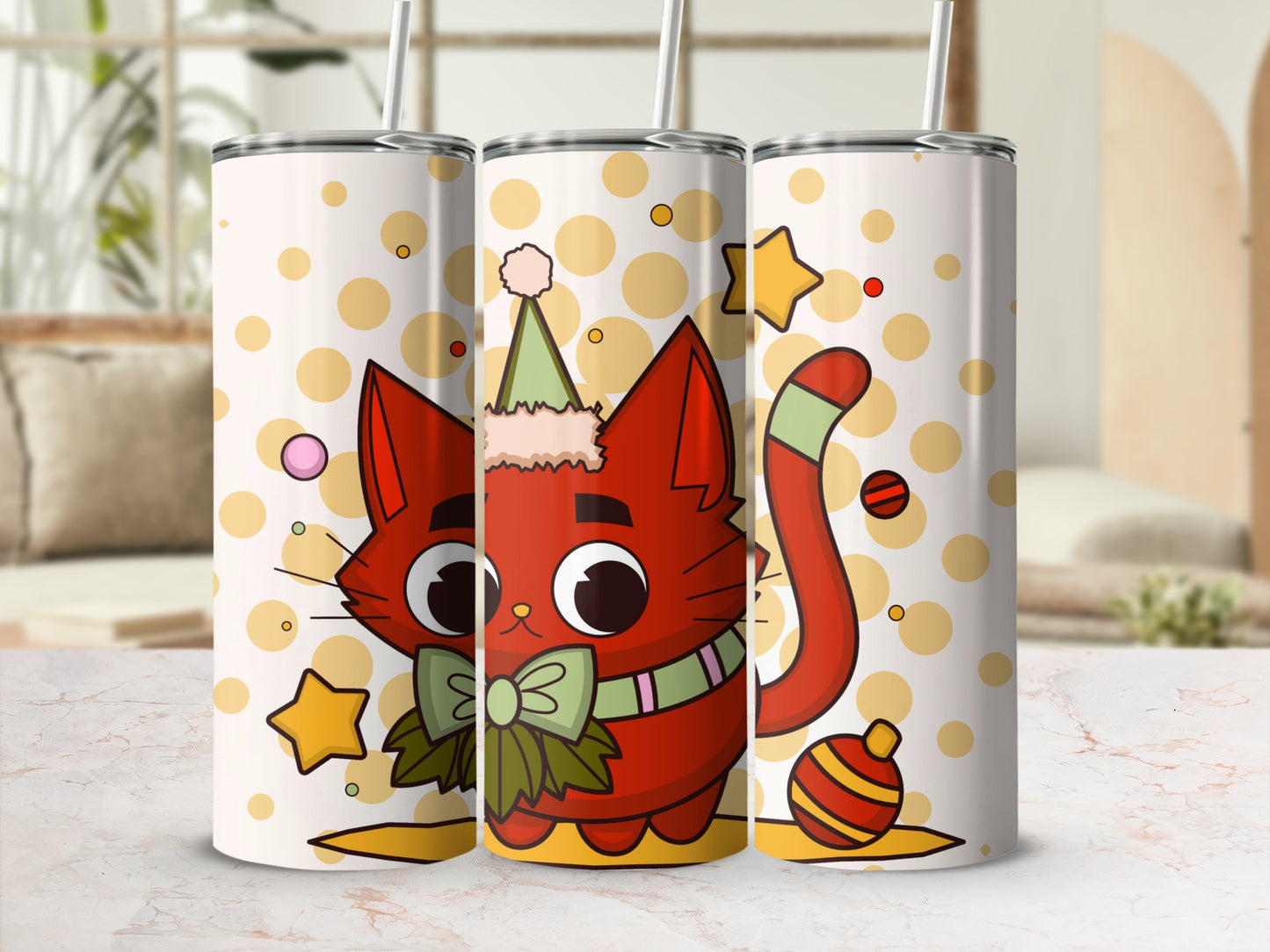 Festive Red Cat With Santa Hat Tumbler for Holidays